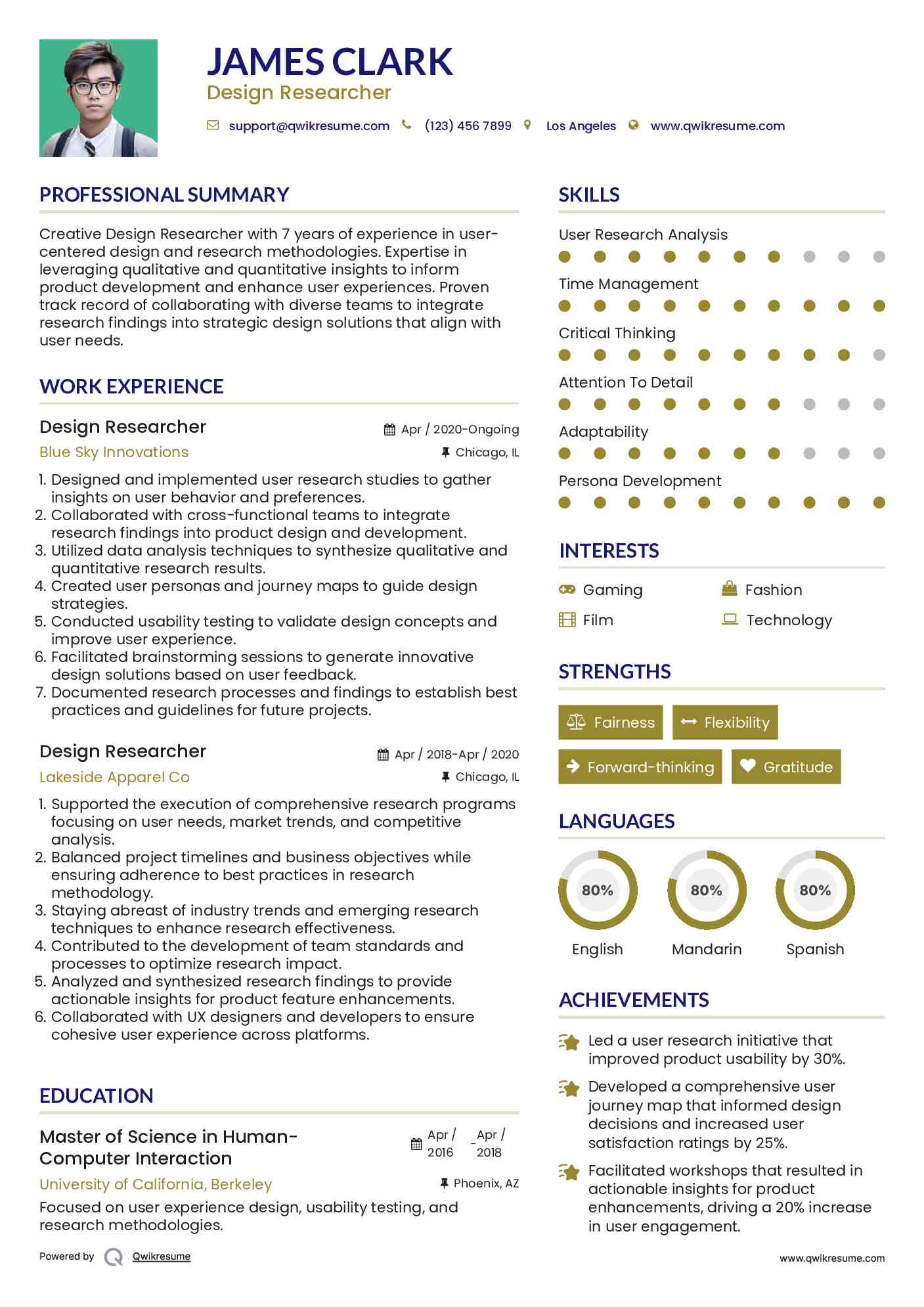 Design Researcher Resume Model