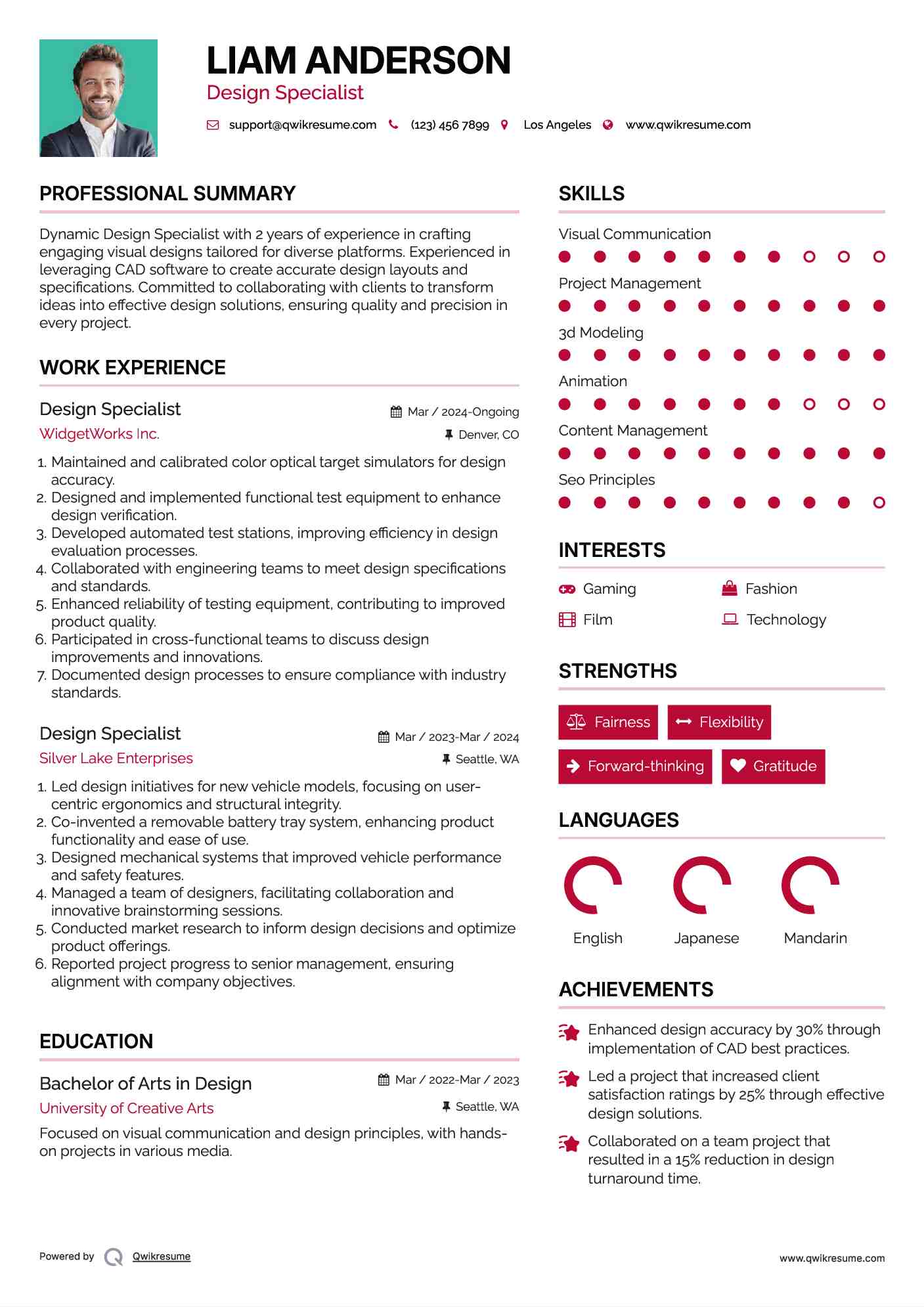Design Specialist Resume Example