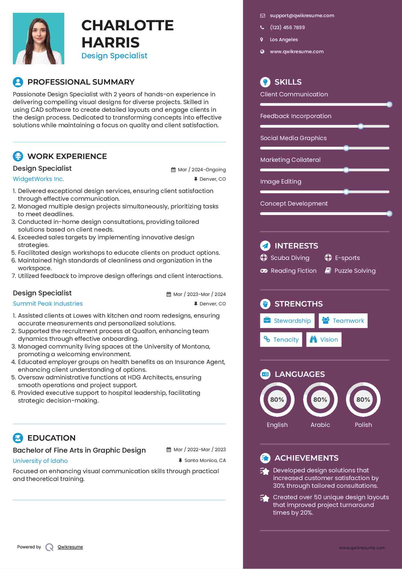 Design Specialist Resume Sample