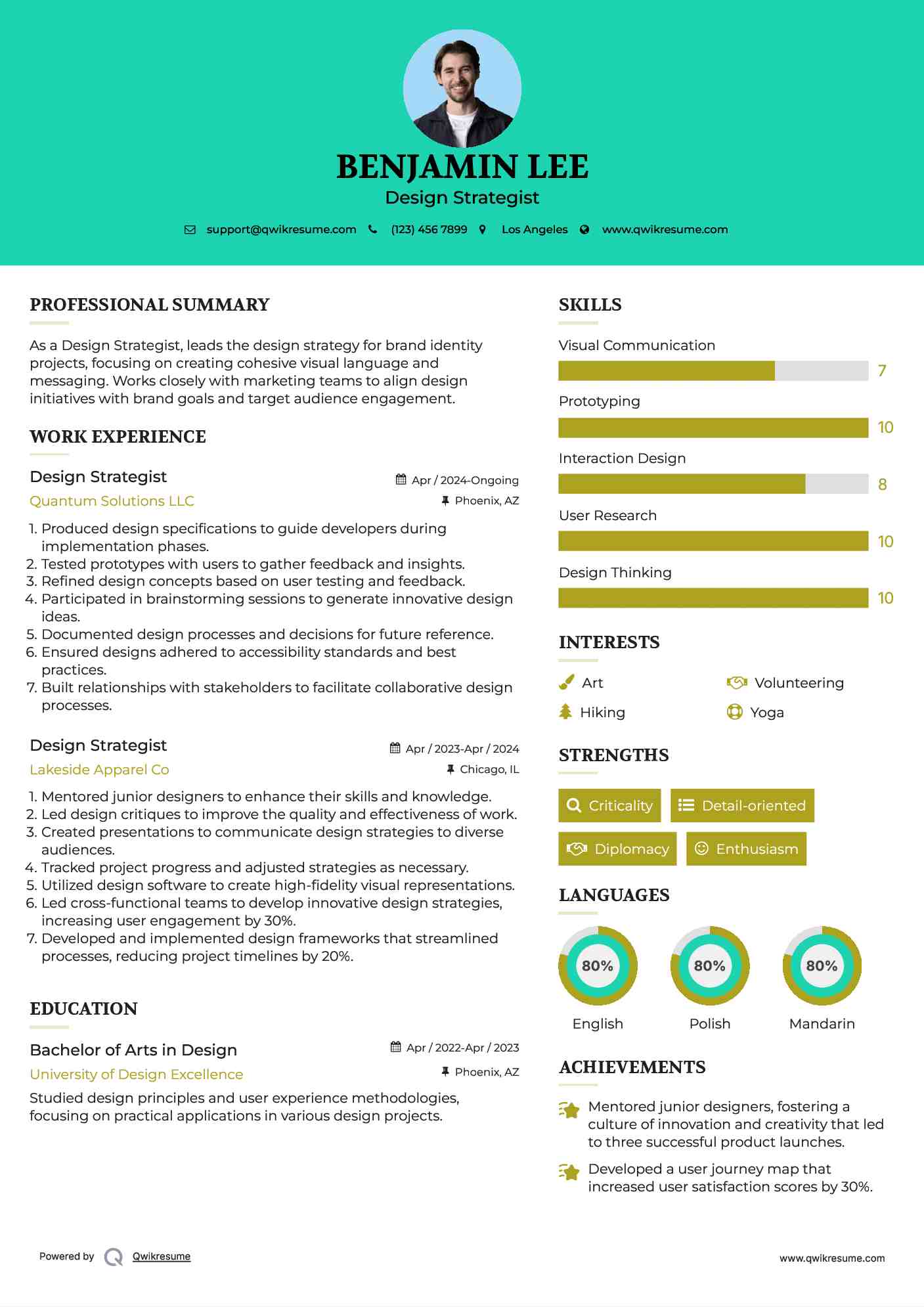 Design Strategist Resume Example