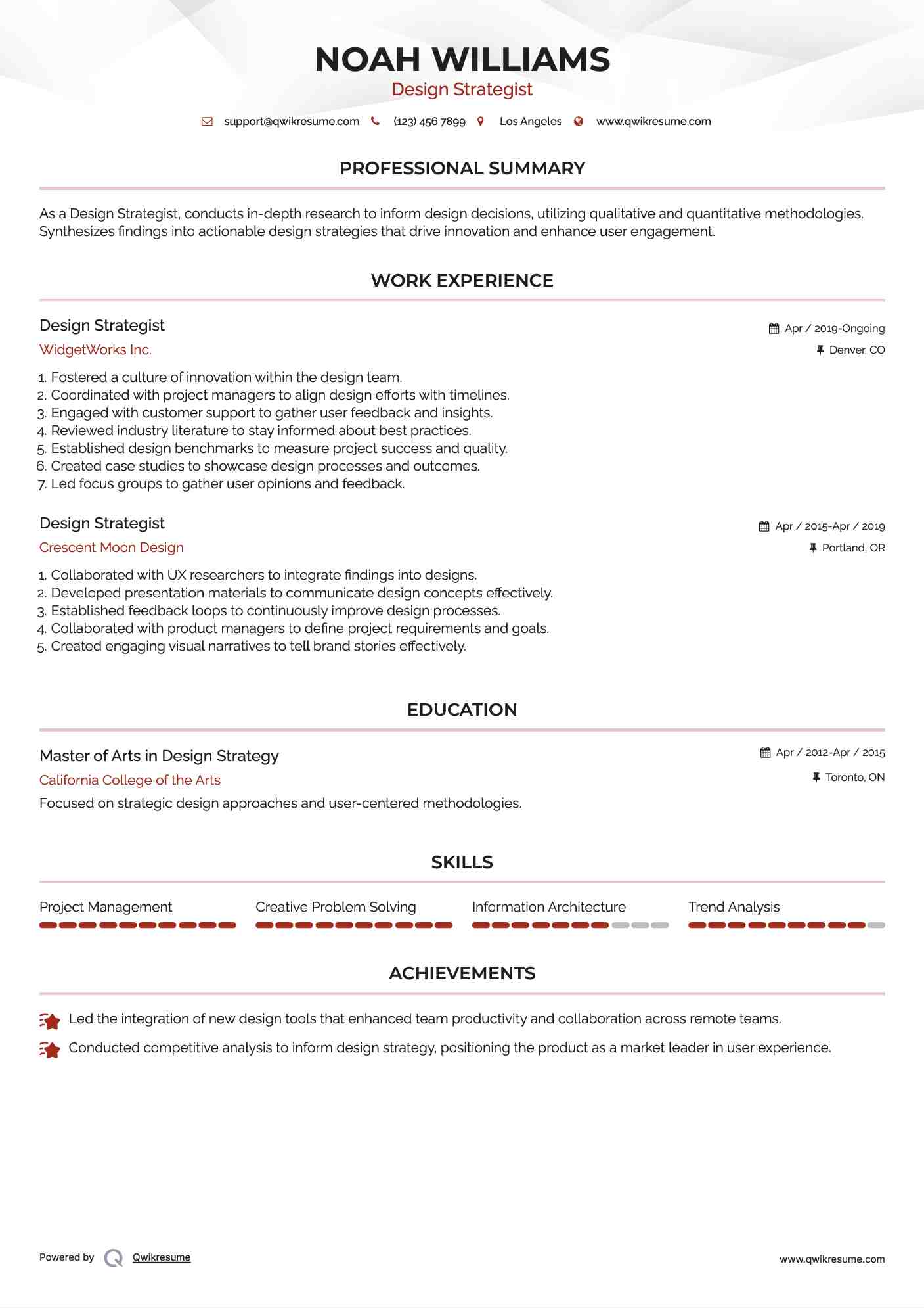 Design Strategist Resume Example