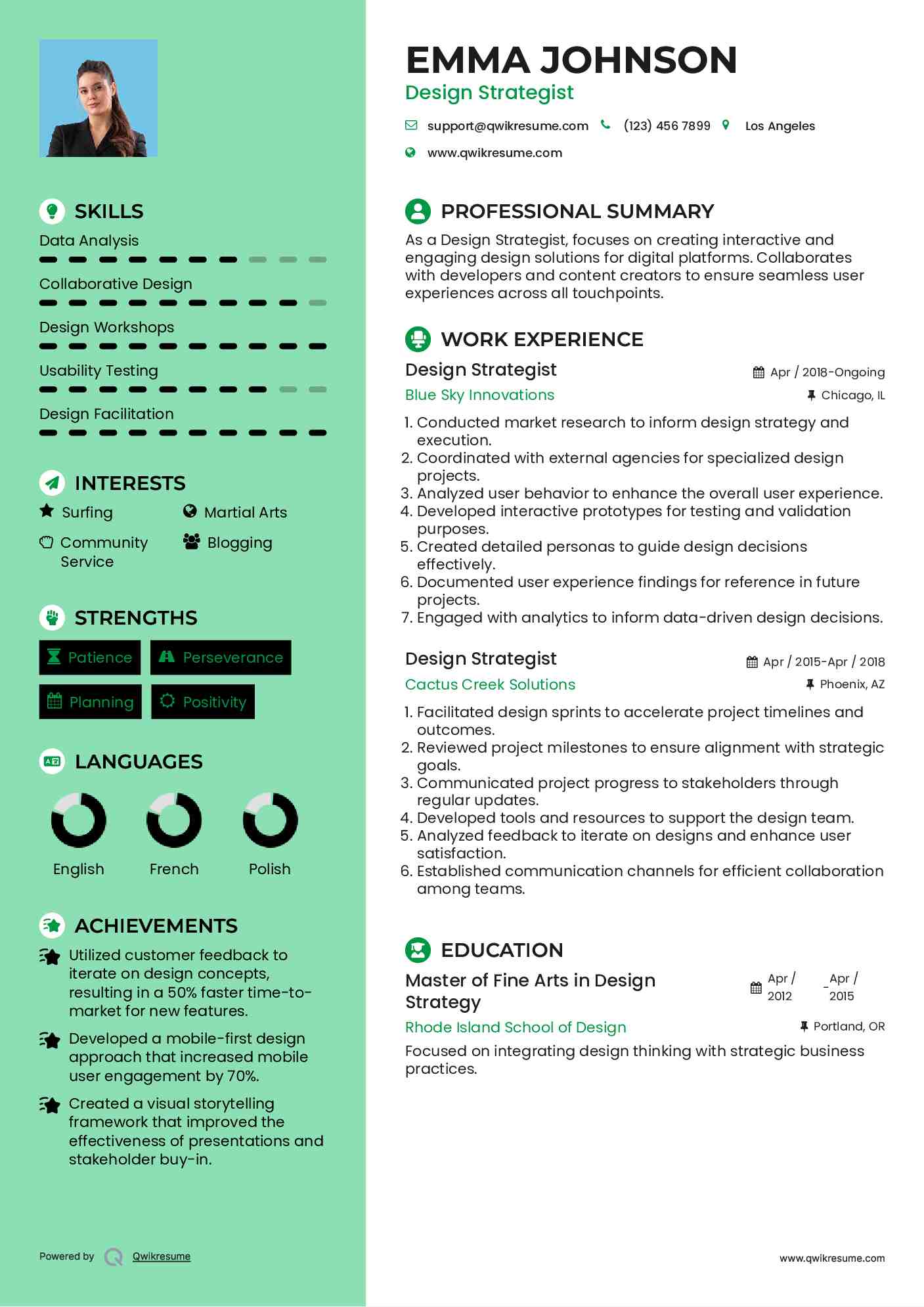 Design Strategist Resume Example