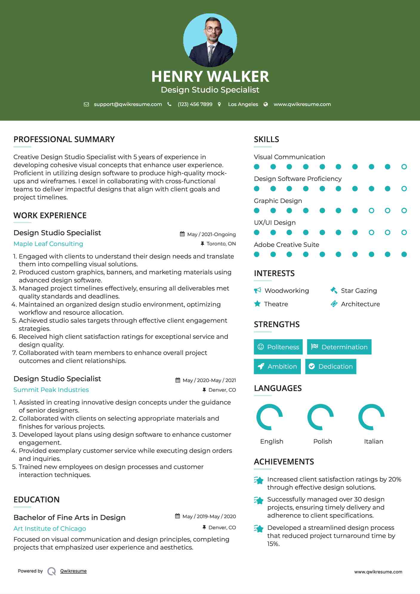 Design Studio Specialist Resume Template