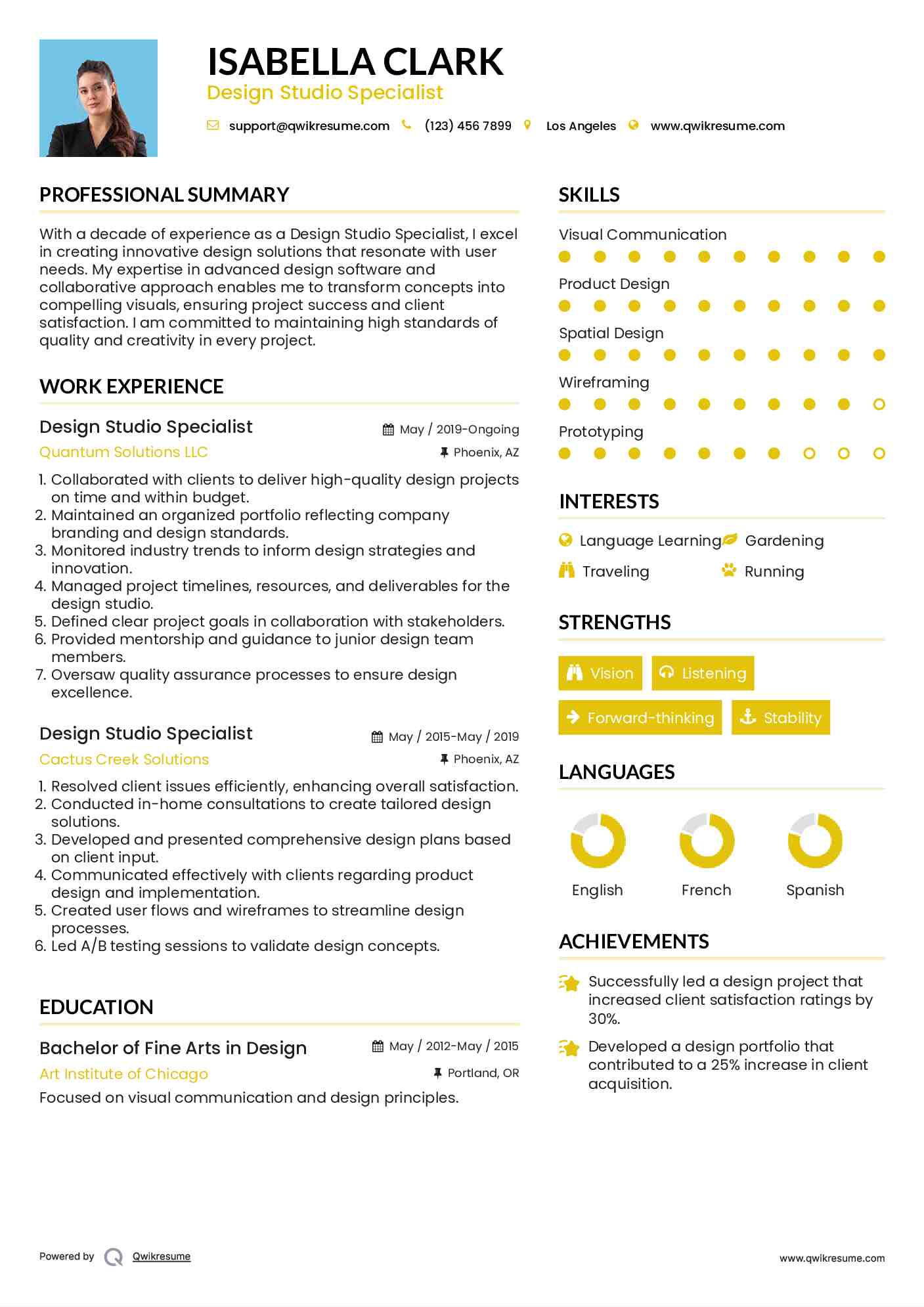 Design Studio Specialist Resume Model