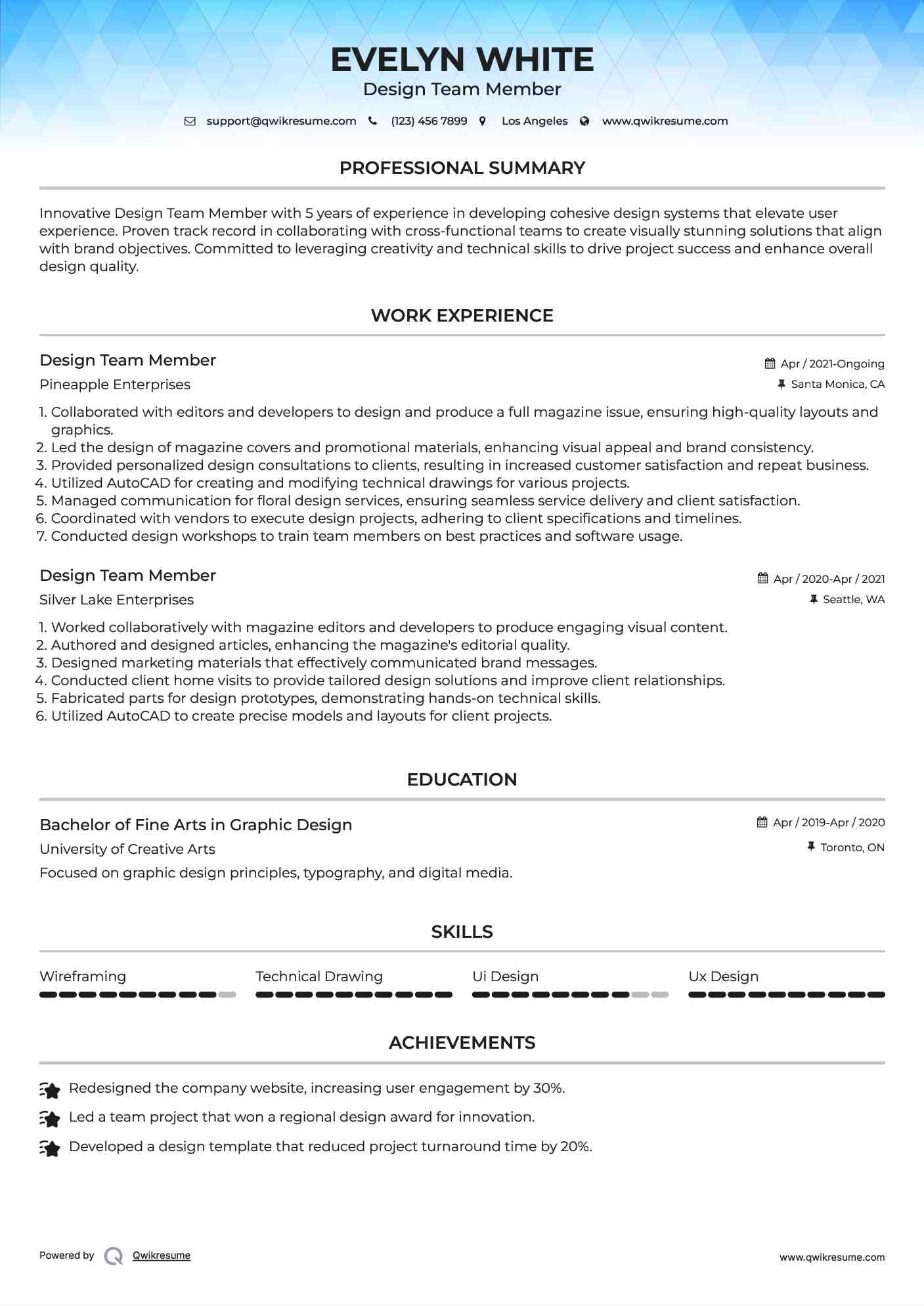 Design Team Member Resume Format