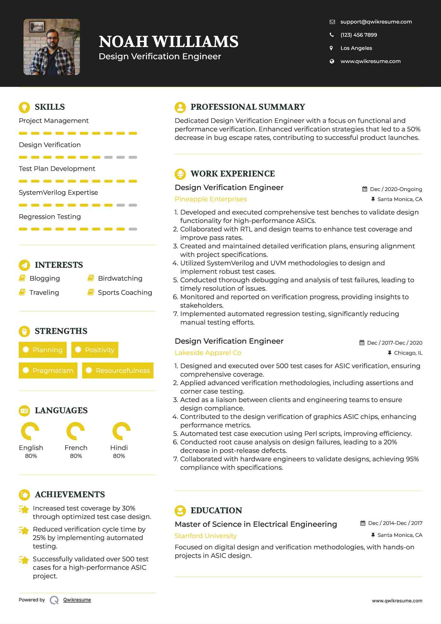 Design Verification Engineer Resume Samples QwikResume