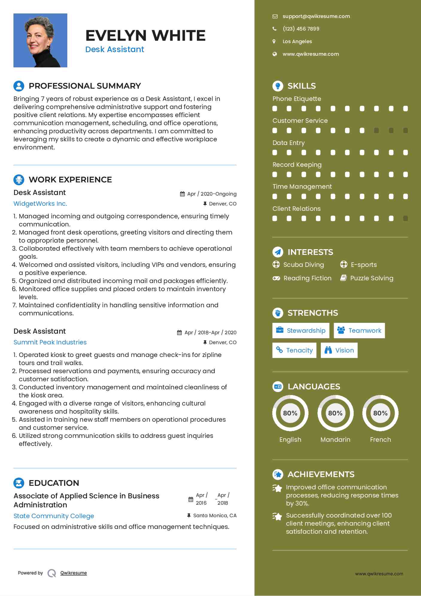Desk Assistant Resume Model