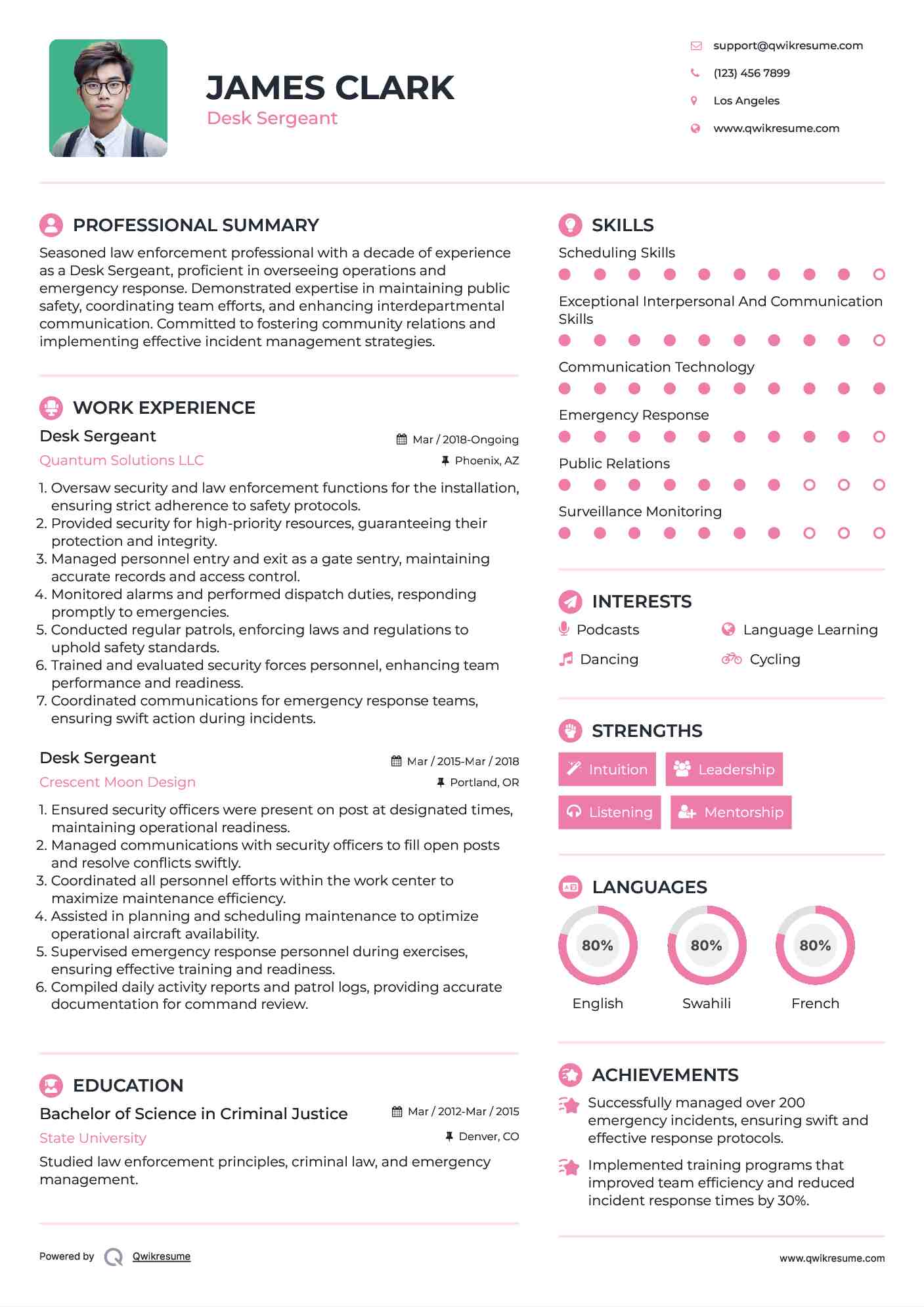 Desk Sergeant Resume Template