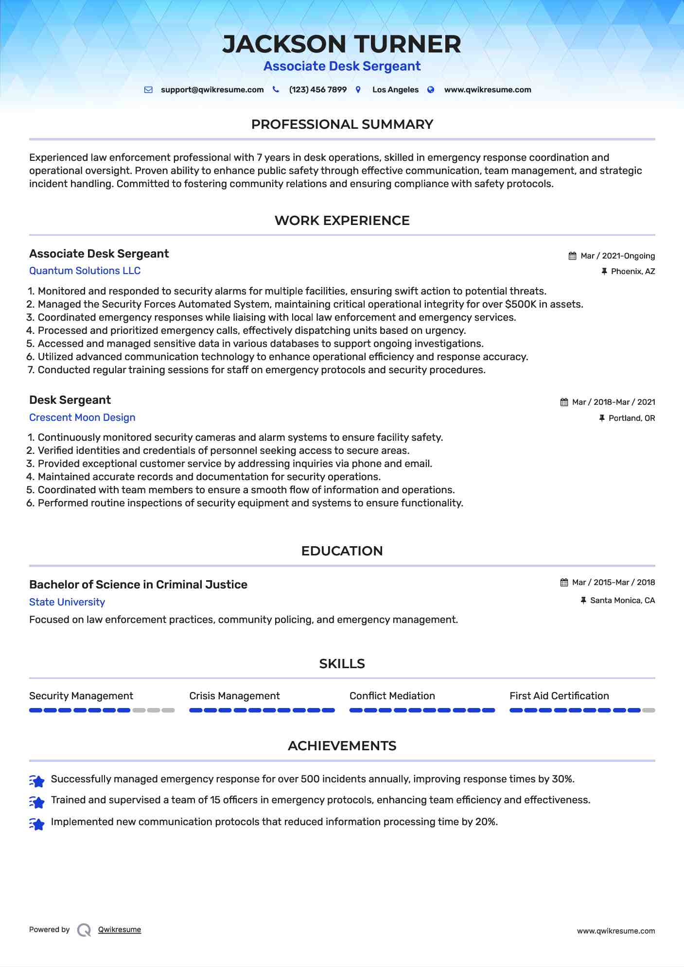 Associate Desk Sergeant Resume Model