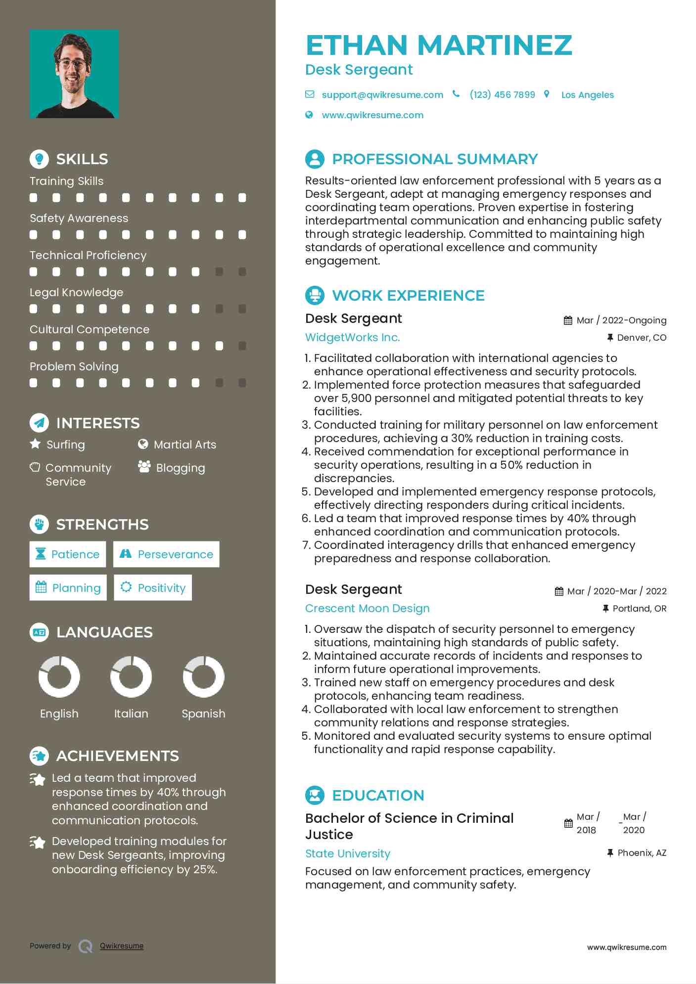 Desk Sergeant Resume Format