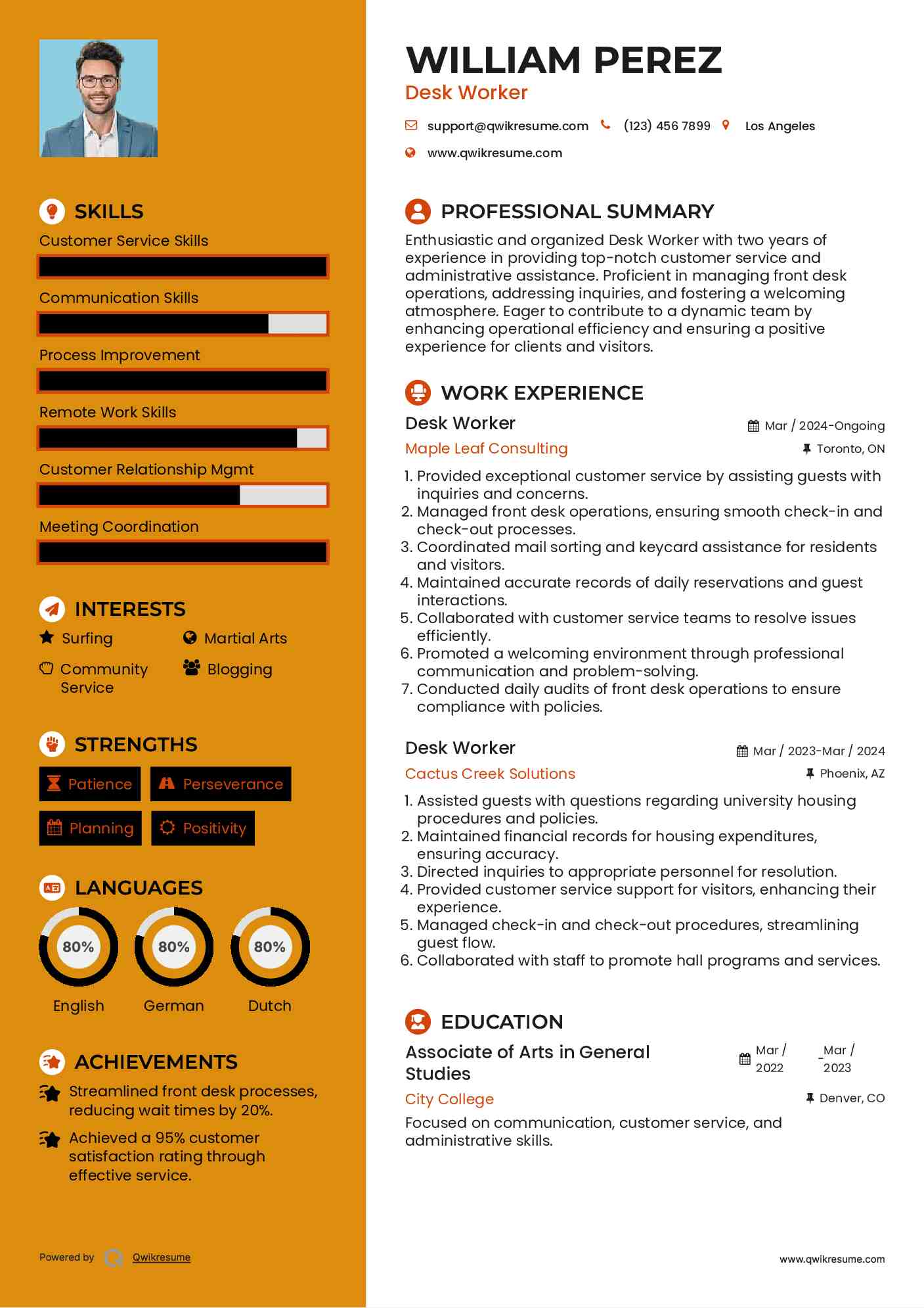 Desk Worker Resume Format