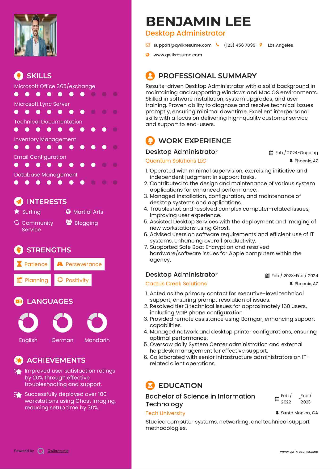 Desktop Administrator Resume Model