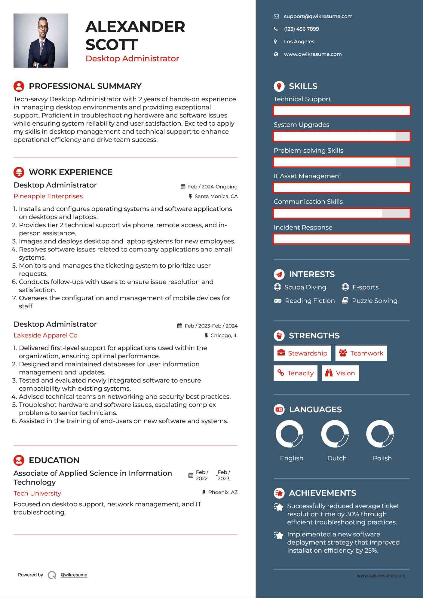Desktop Administrator Resume Template