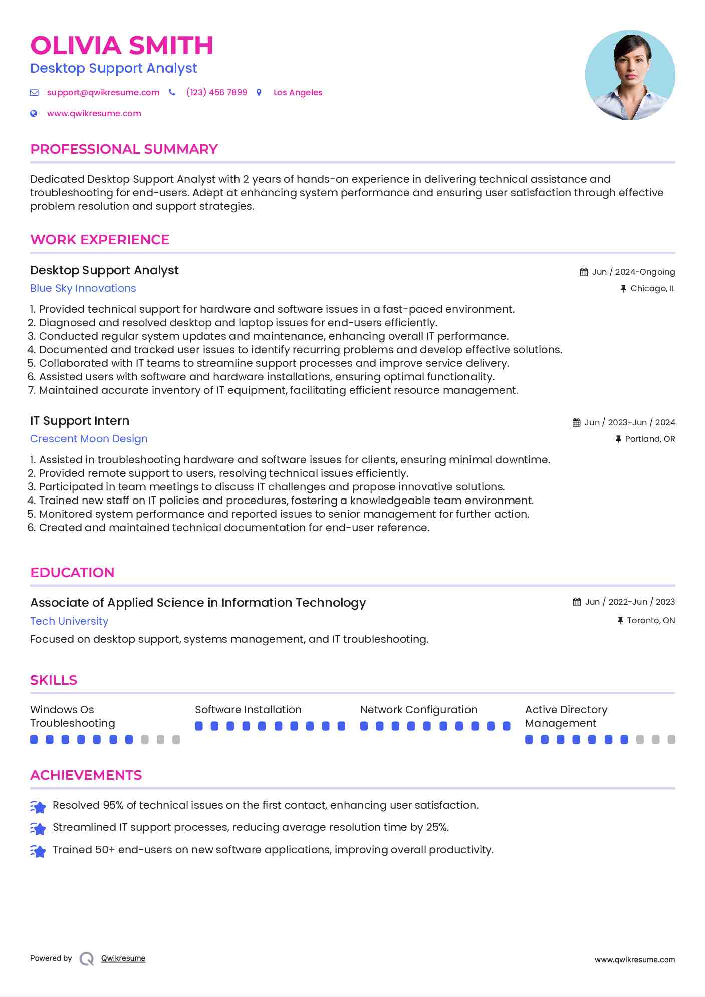 Desktop Support Analyst Resume Template