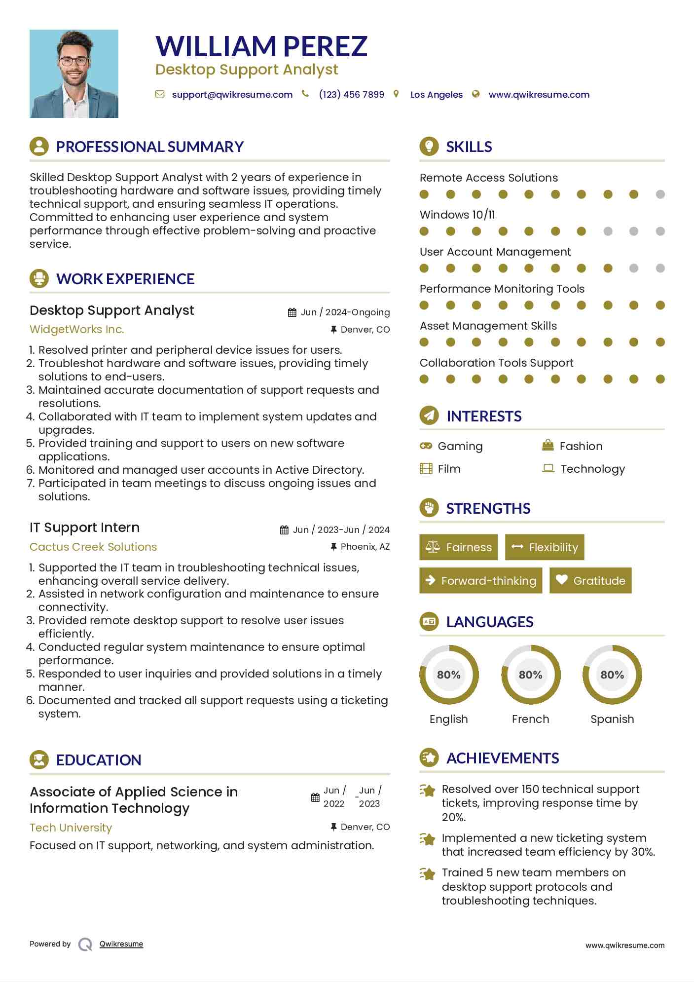 Desktop Support Analyst Resume Example