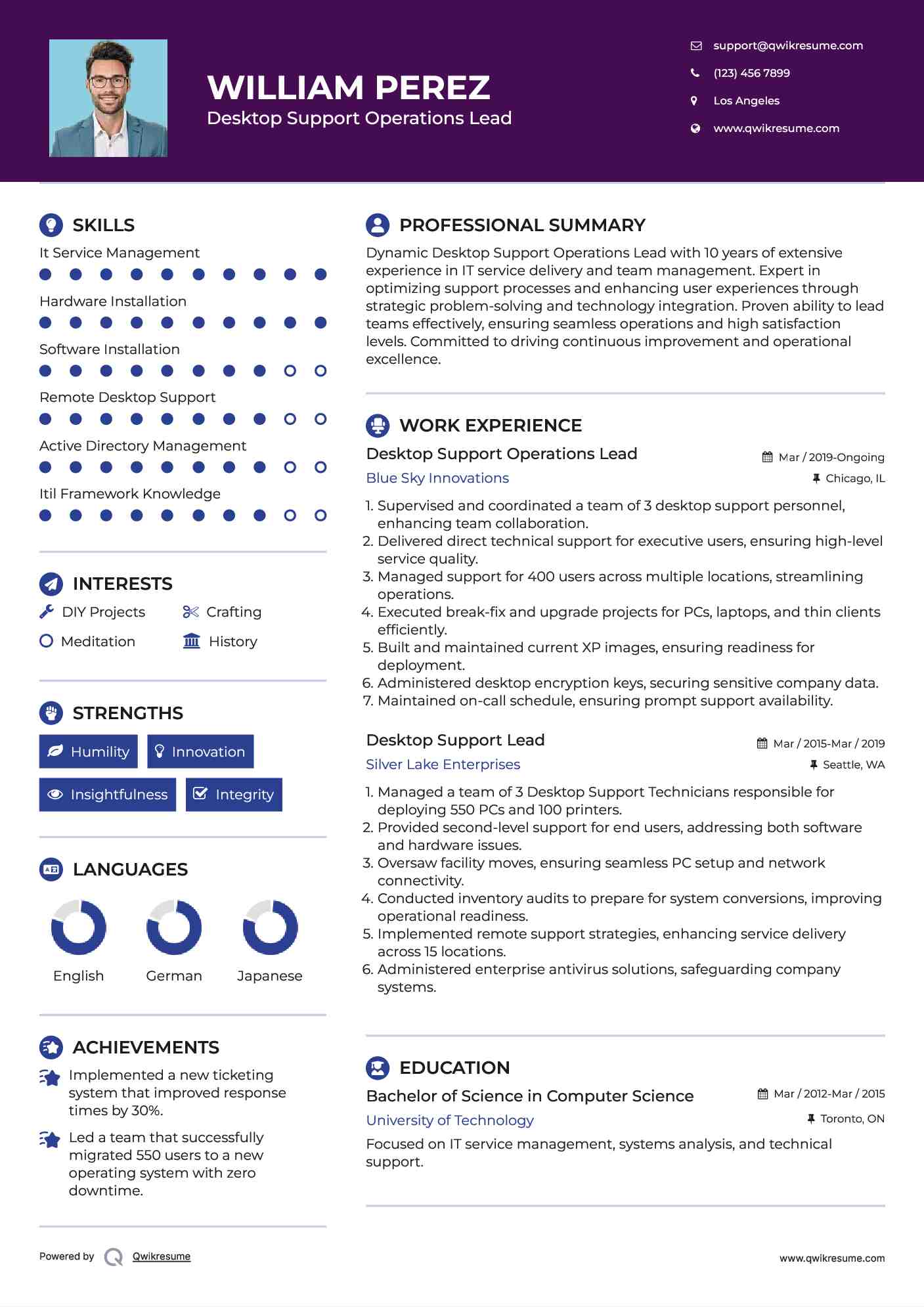 Desktop Support Operations Lead Resume Model