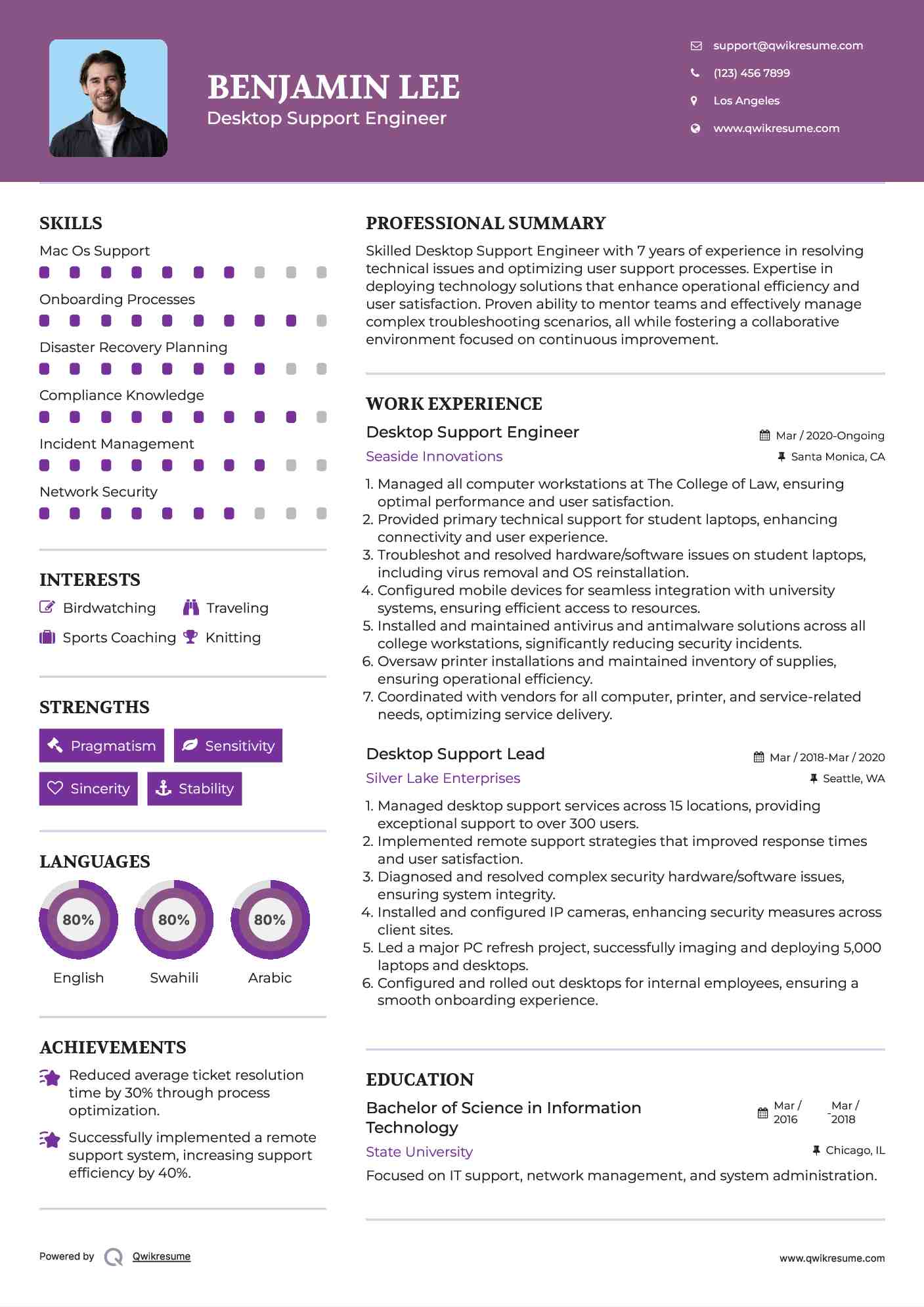 Desktop Support Engineer Resume Model