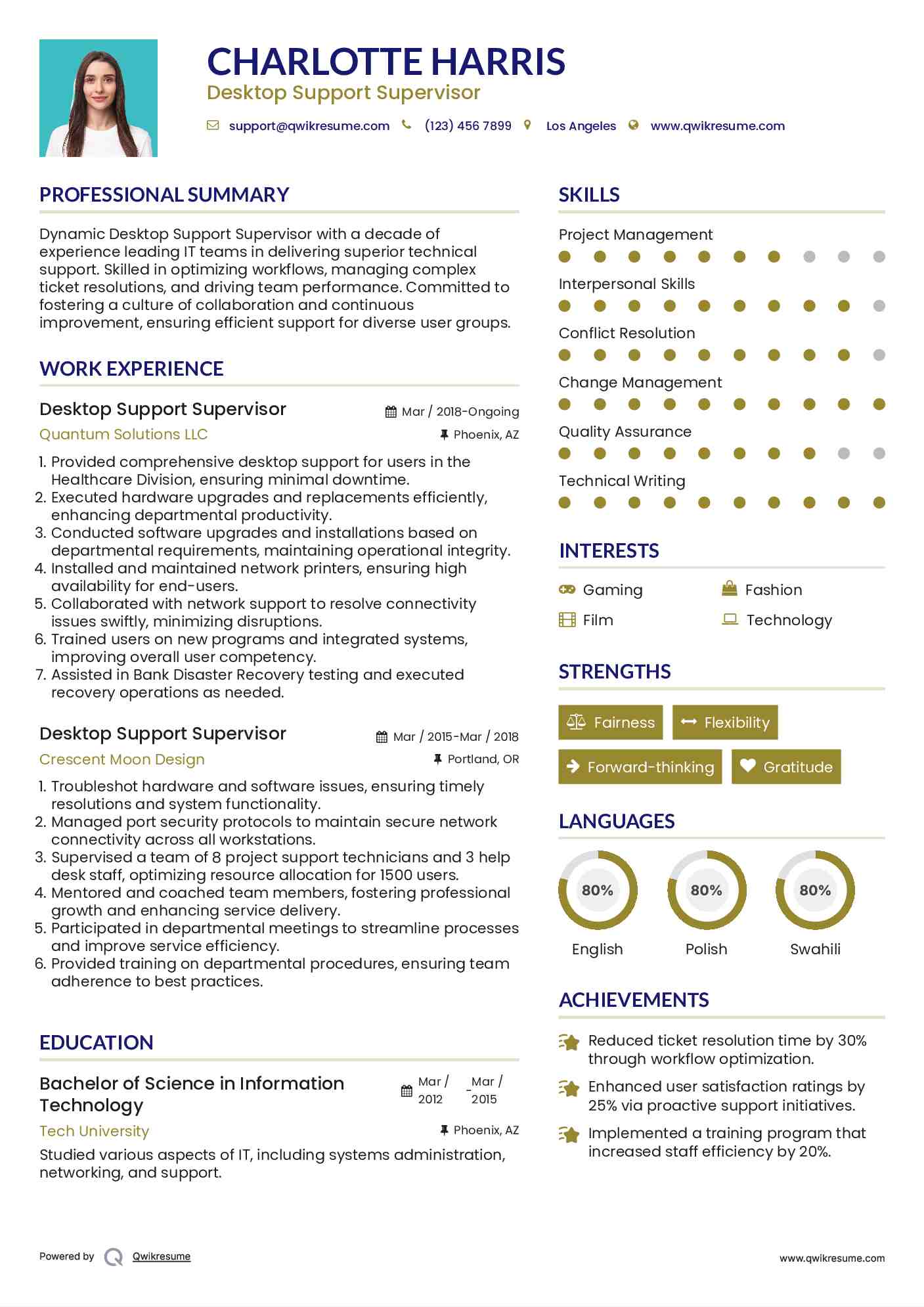 Desktop Support Supervisor Resume Format