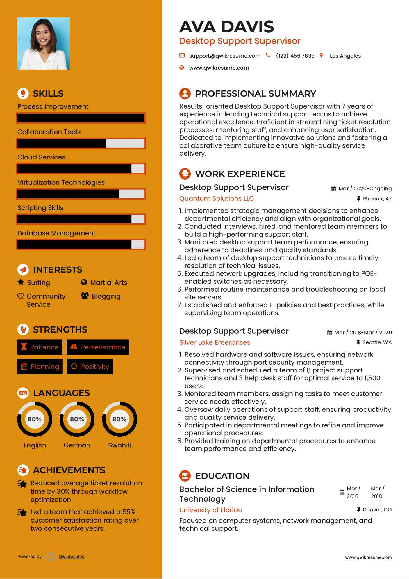 Desktop Support Supervisor Resume Example