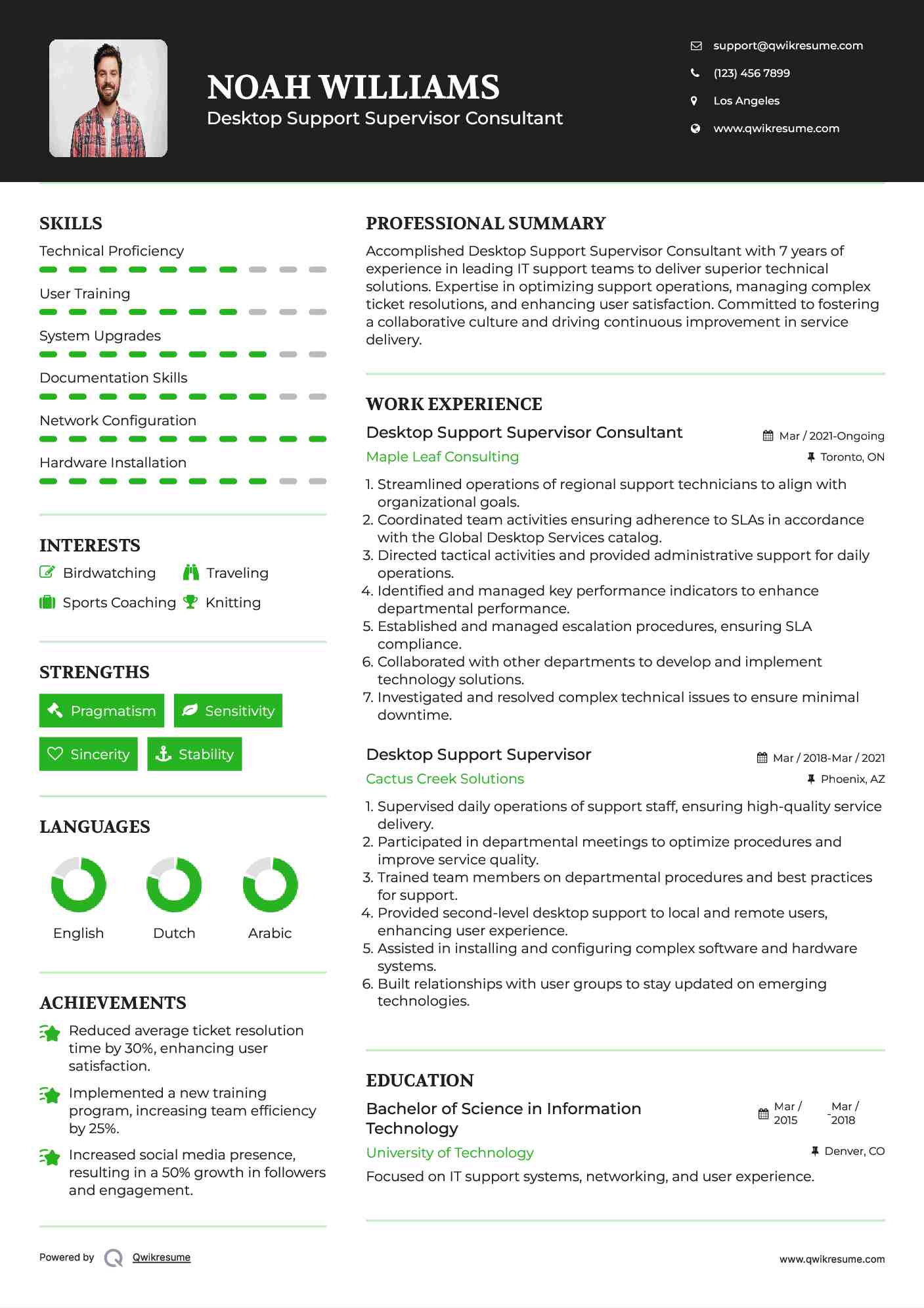 Desktop Support Supervisor Consultant Resume Example