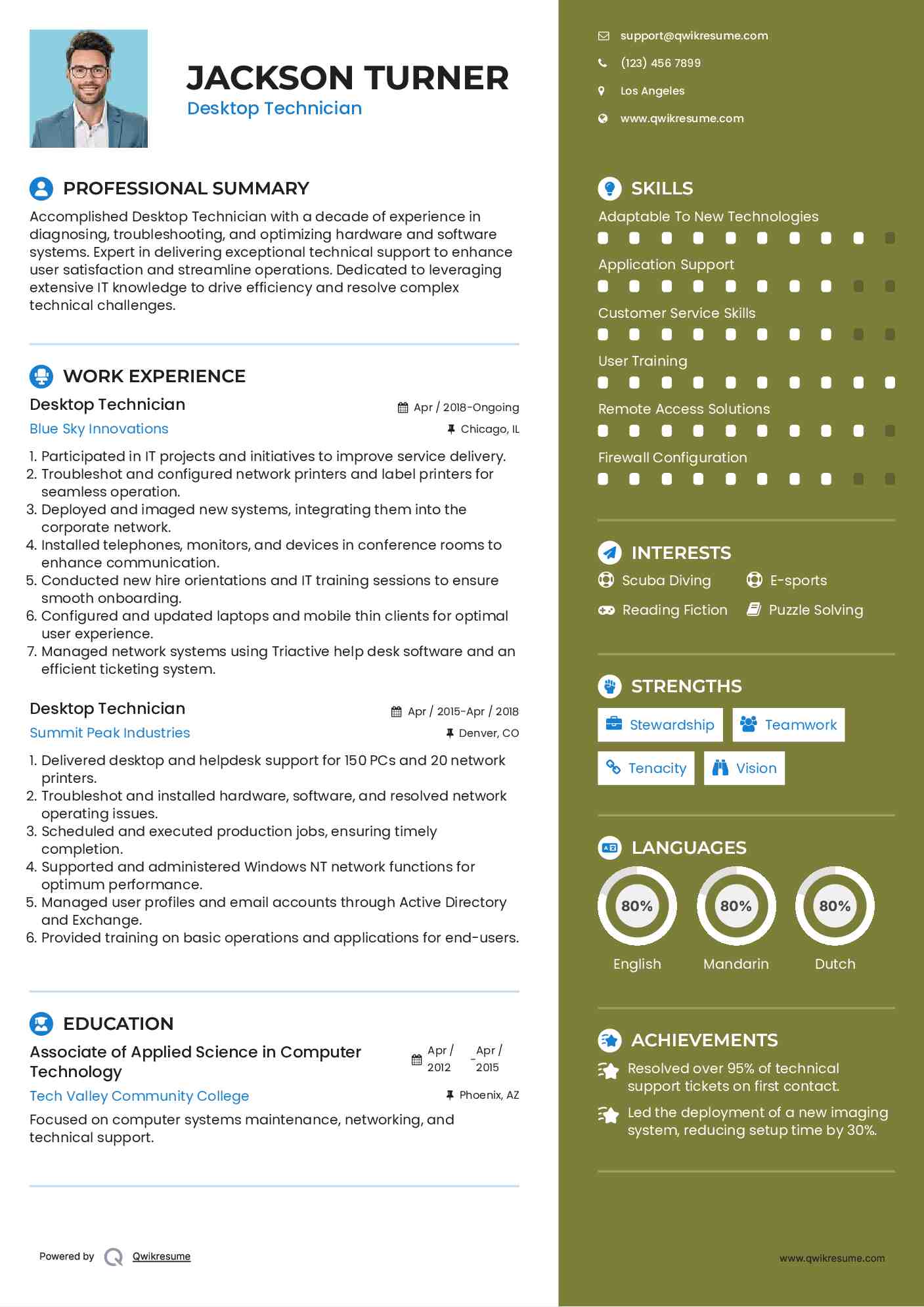 Desktop Technician Resume Sample