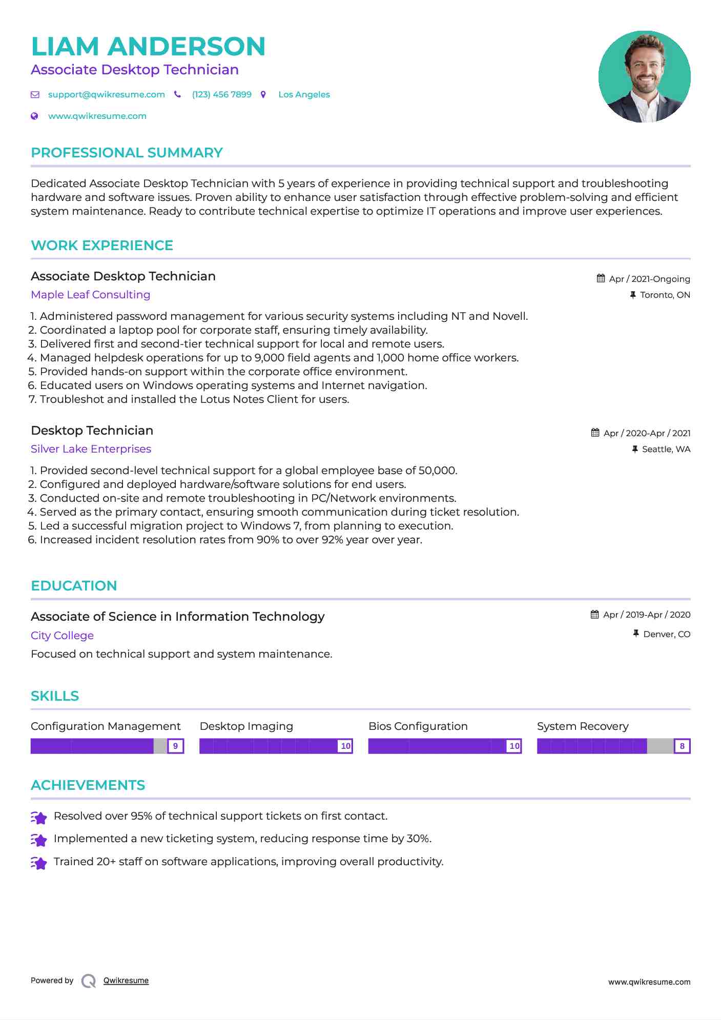 Associate Desktop Technician Resume Model