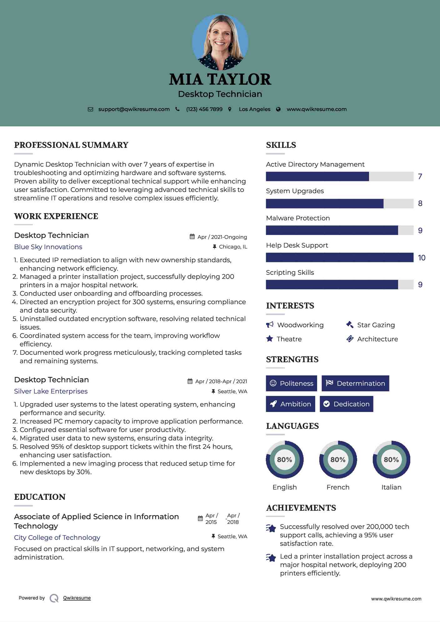 Desktop Technician Resume Model