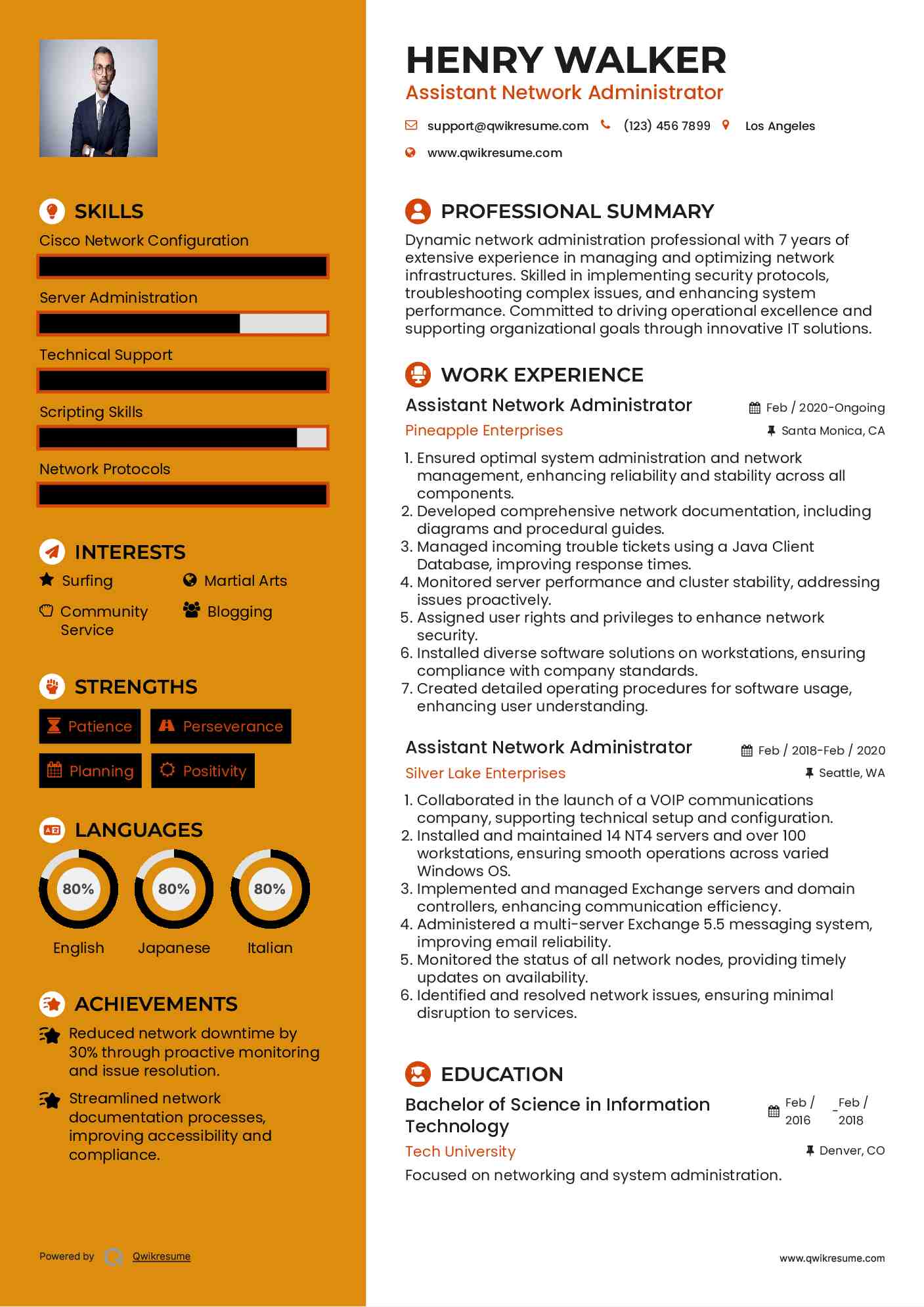 Assistant Network Administrator Resume Samples QwikResume