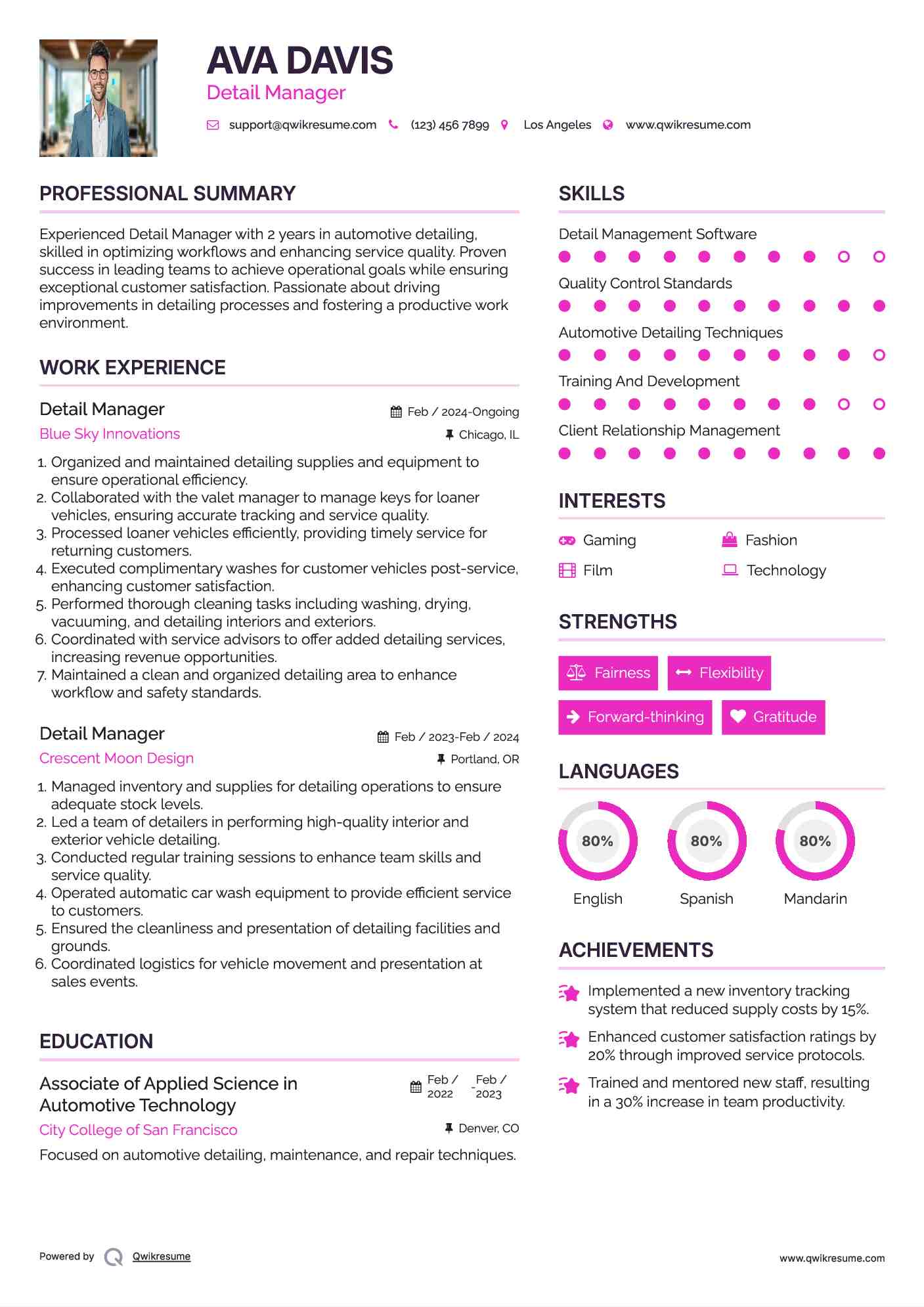 Detail Manager Resume Format