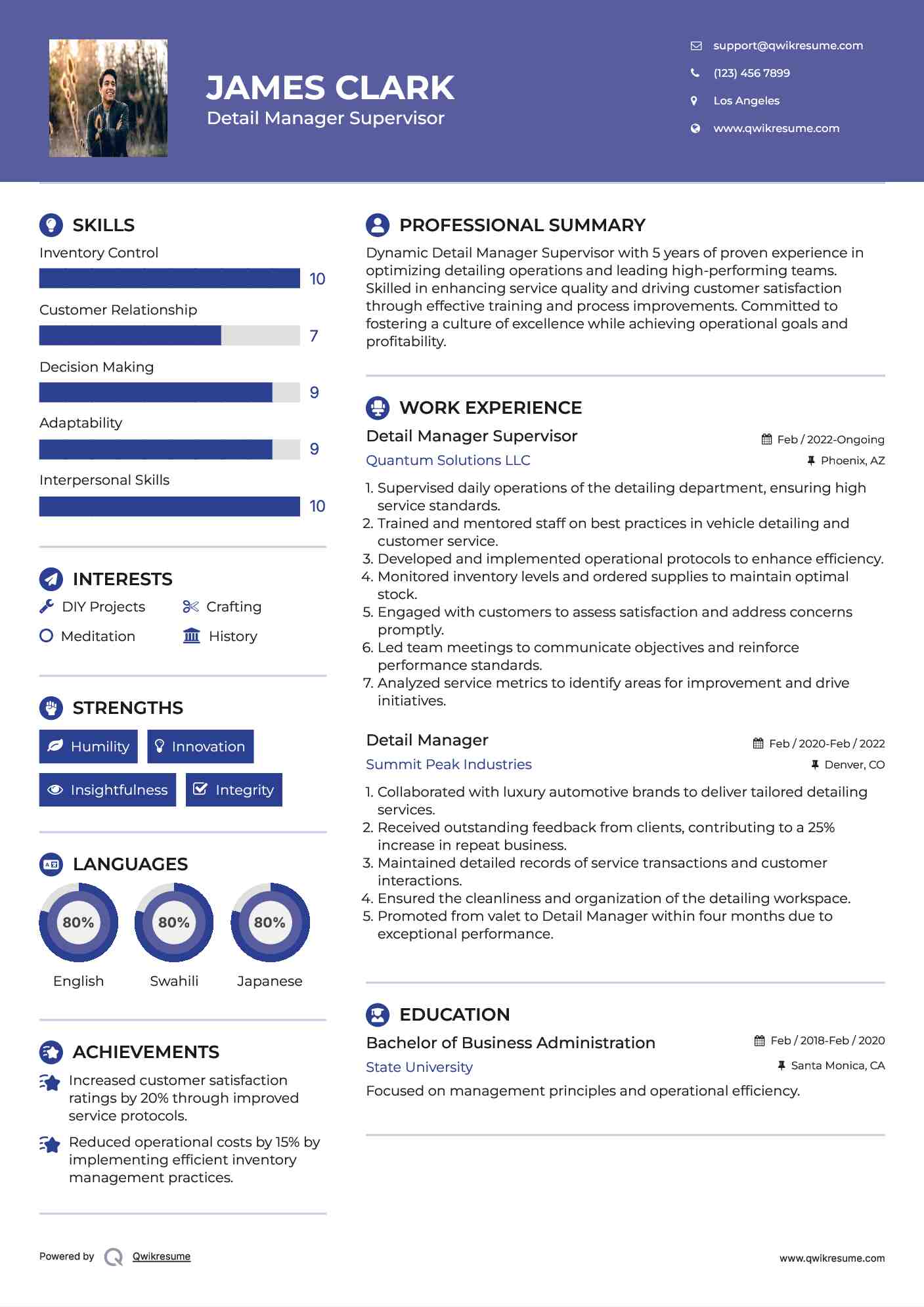 Detail Manager Resume Samples QwikResume