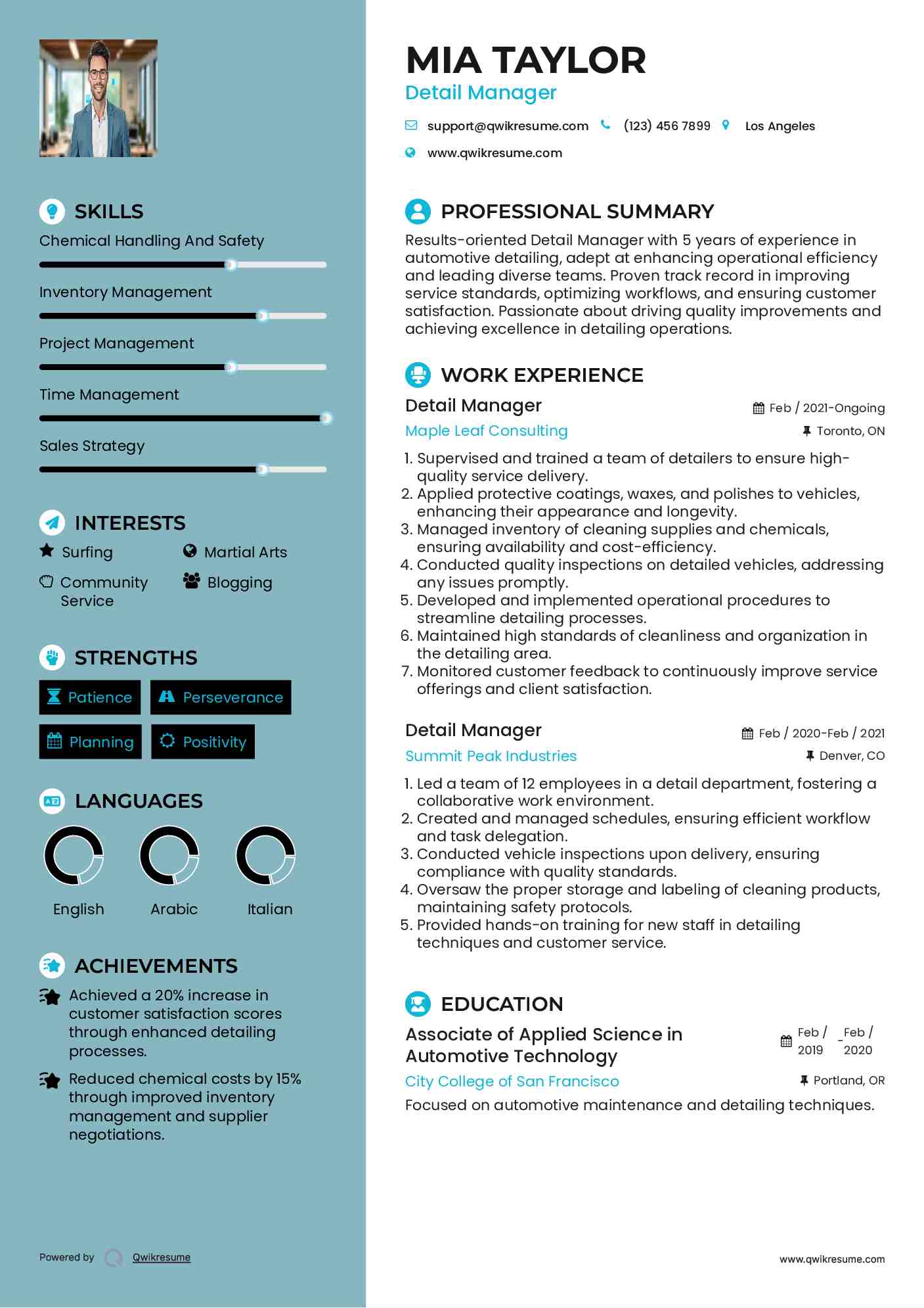 Detail Manager Resume Format