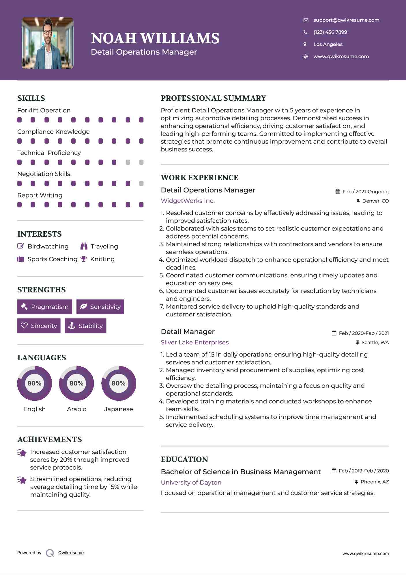 Detail Operations Manager Resume Template