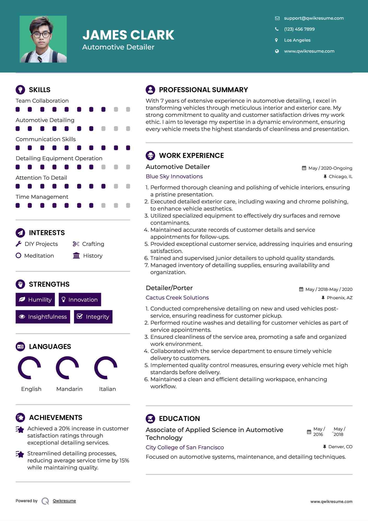 Detailer Resume Samples QwikResume