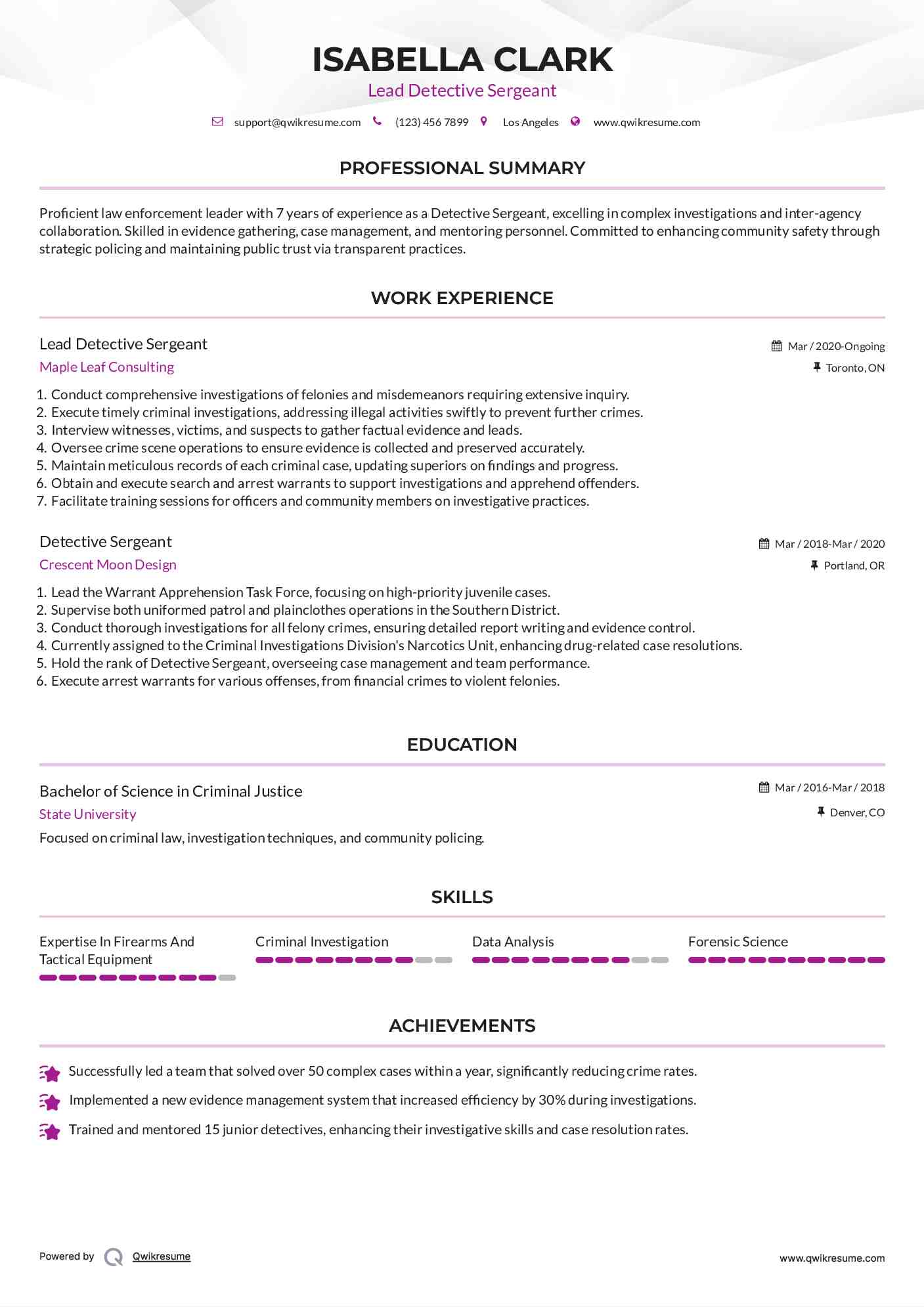 Lead Detective Sergeant Resume Format