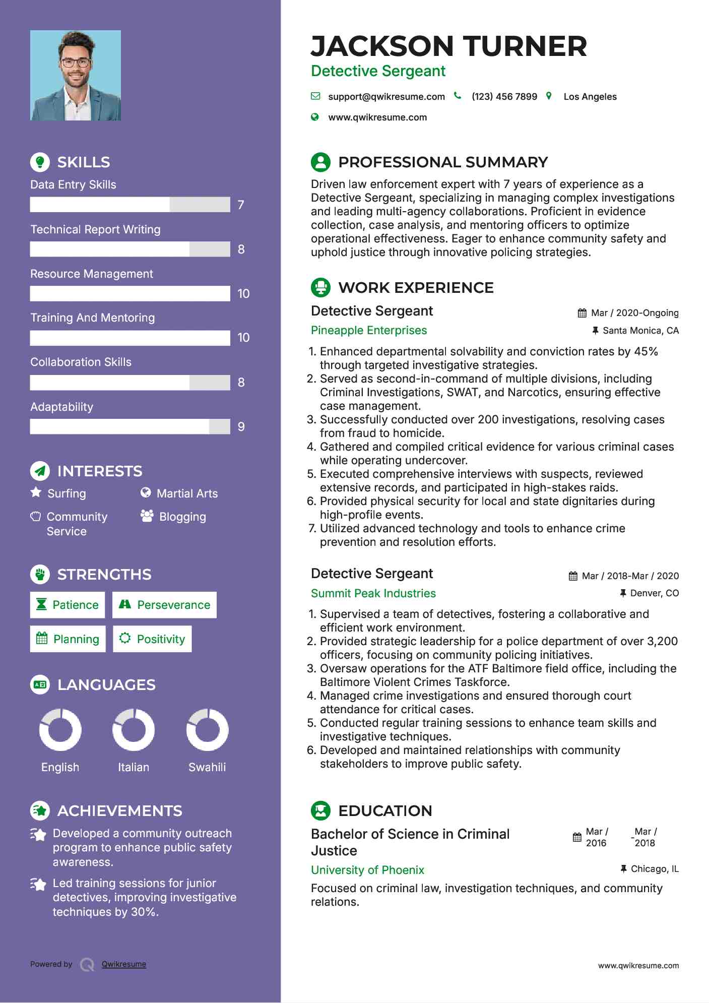 Detective Sergeant Resume Example