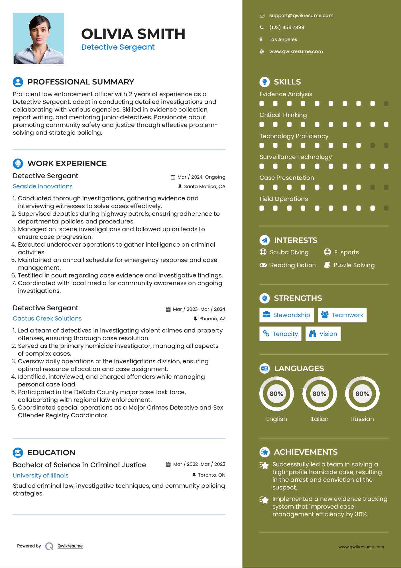 Detective Sergeant Resume Format