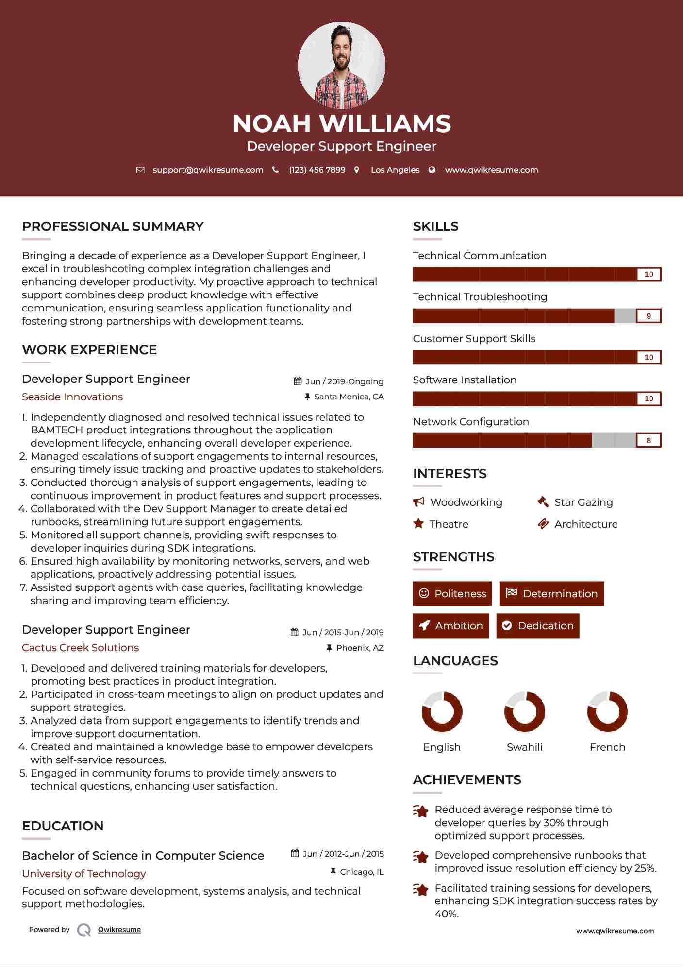 Developer Support Engineer Resume Format