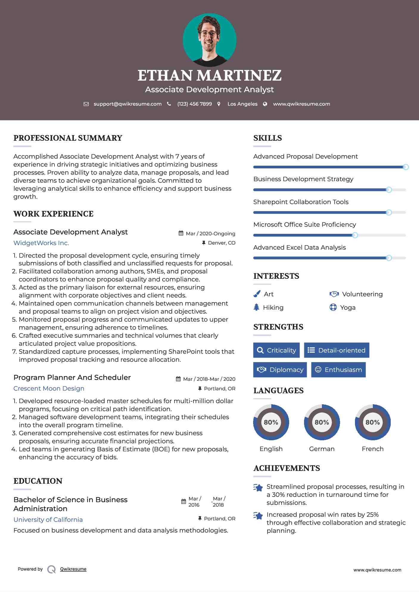 Associate Development Analyst Resume Example