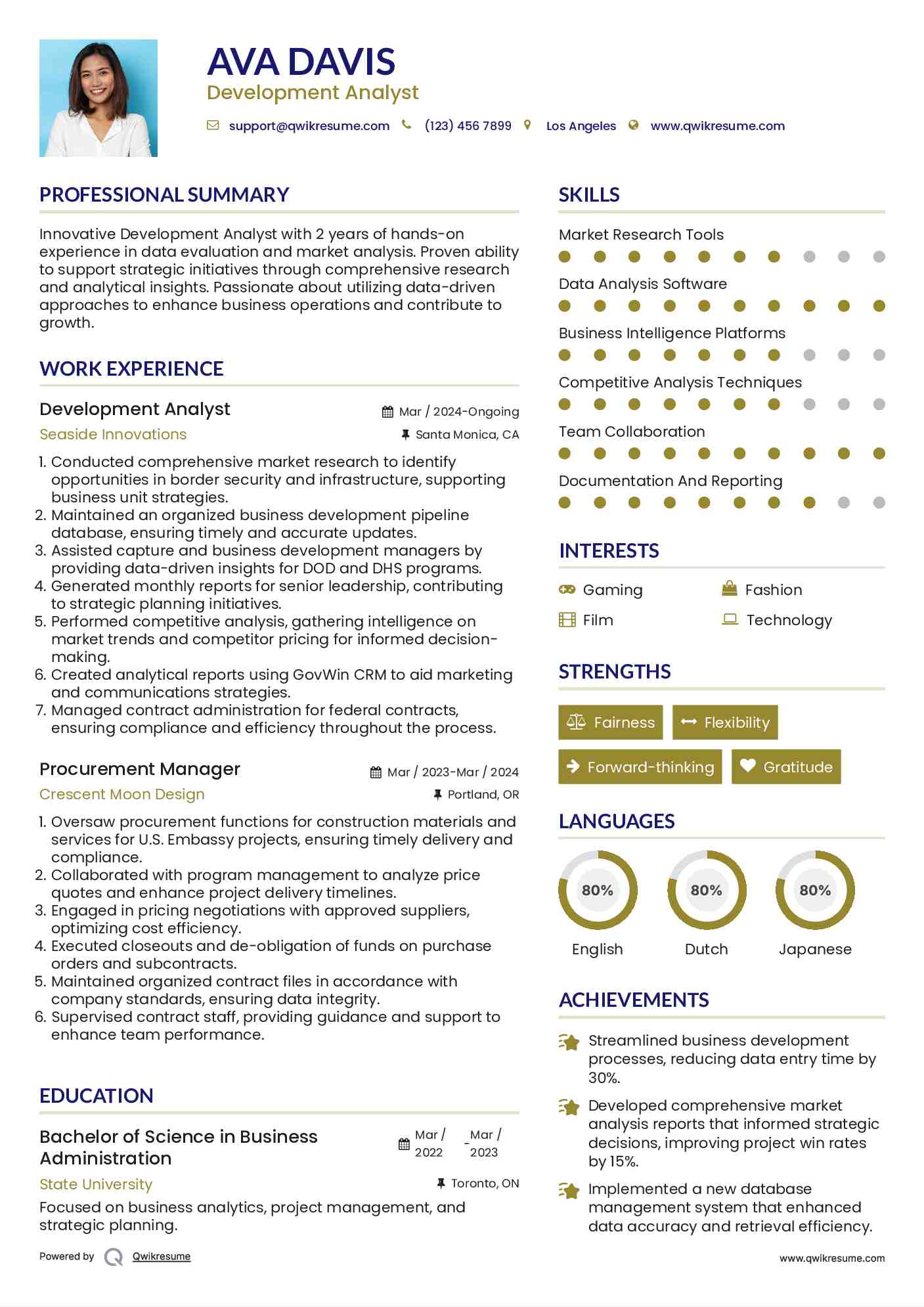 Development Analyst Resume Format