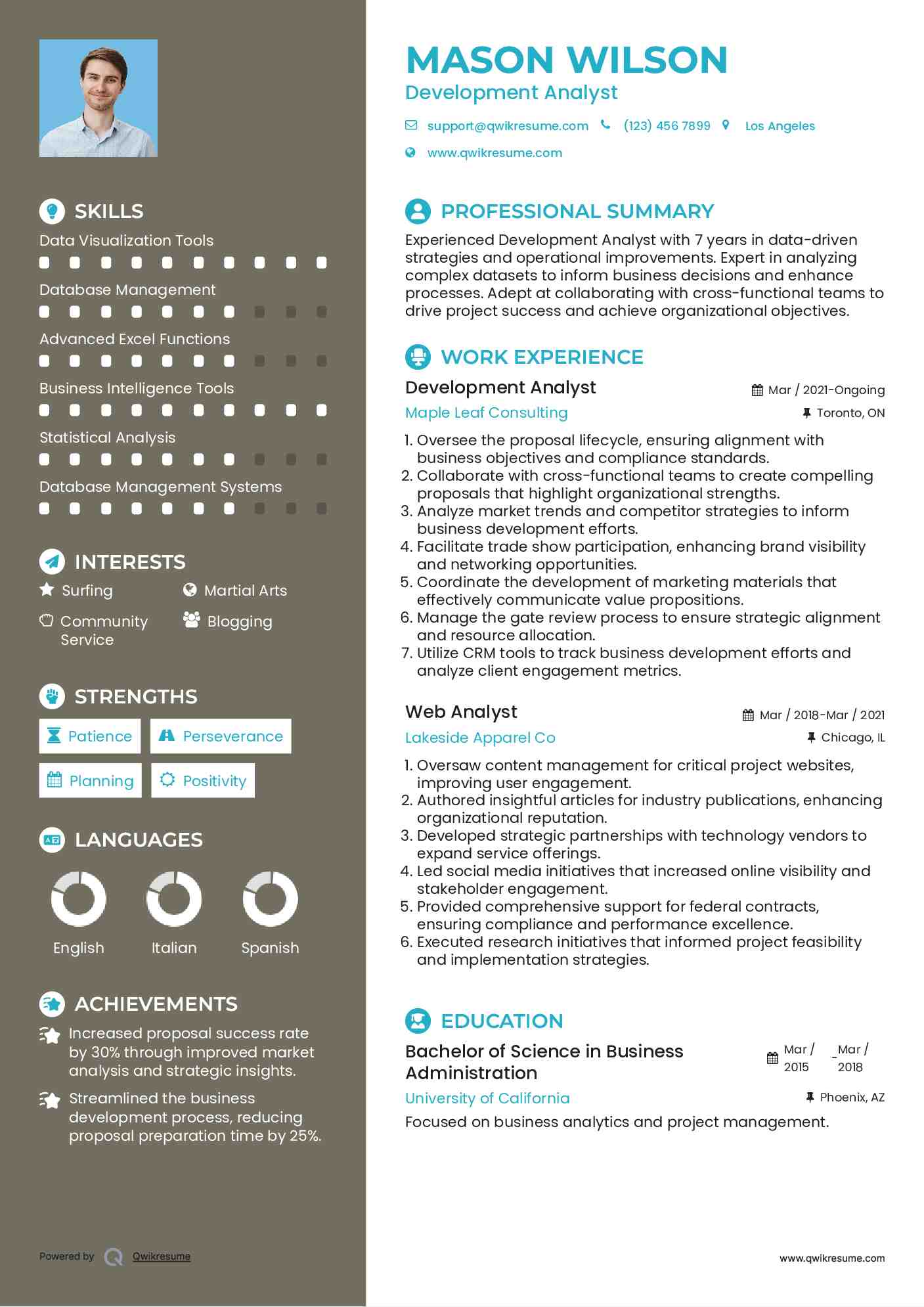 Development Analyst Resume Sample