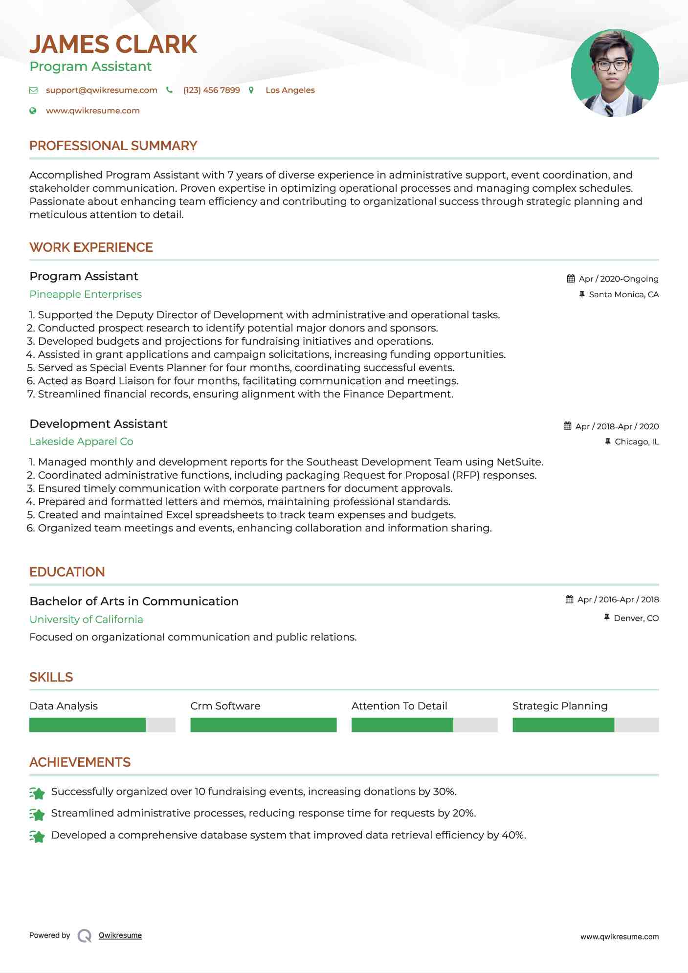 Program Assistant Resume Template