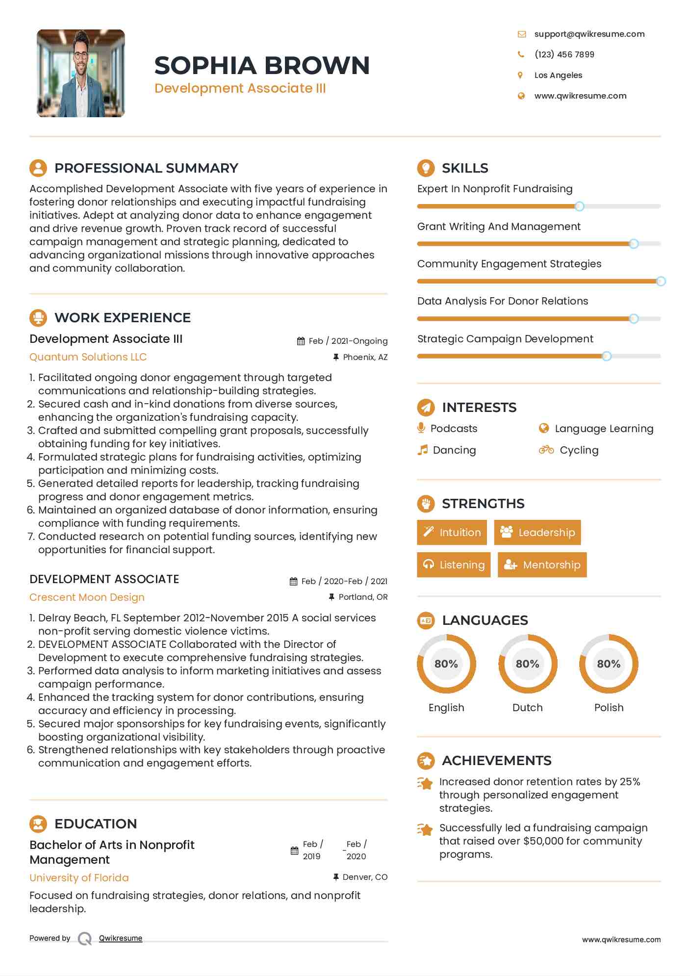 Development Associate III Resume Sample