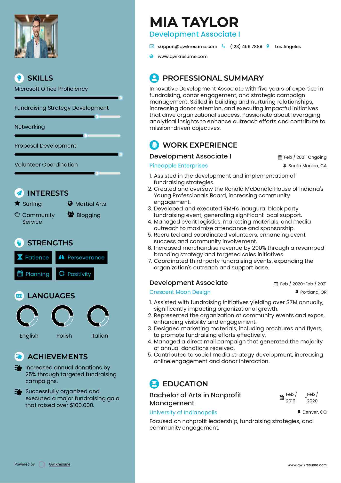 Development Associate I Resume Template