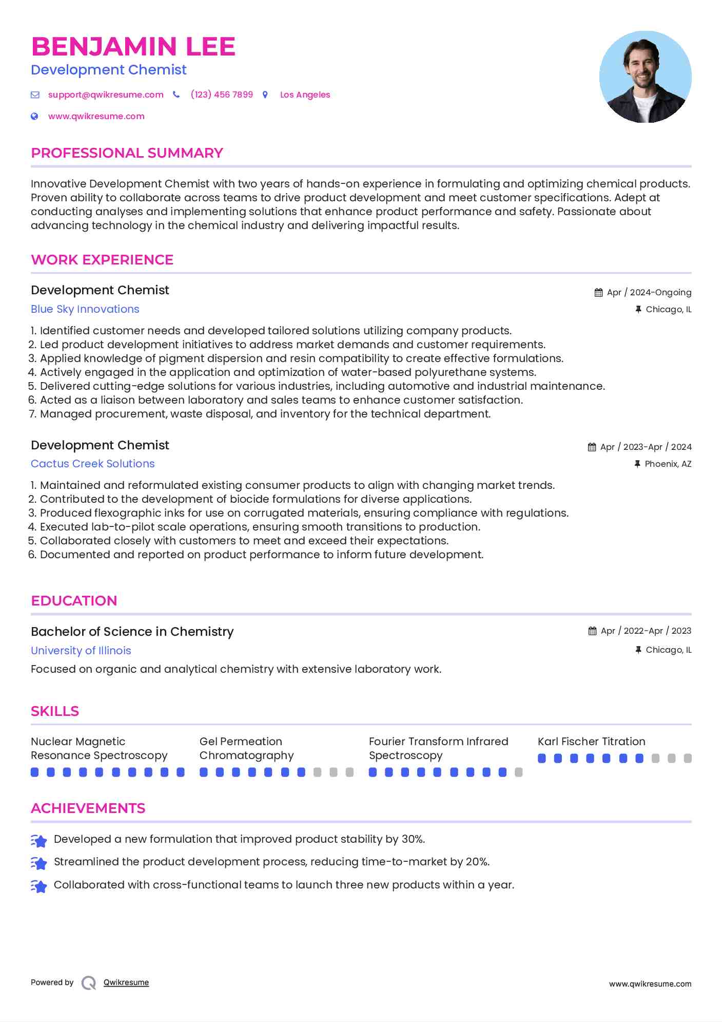 Development Chemist Resume Template