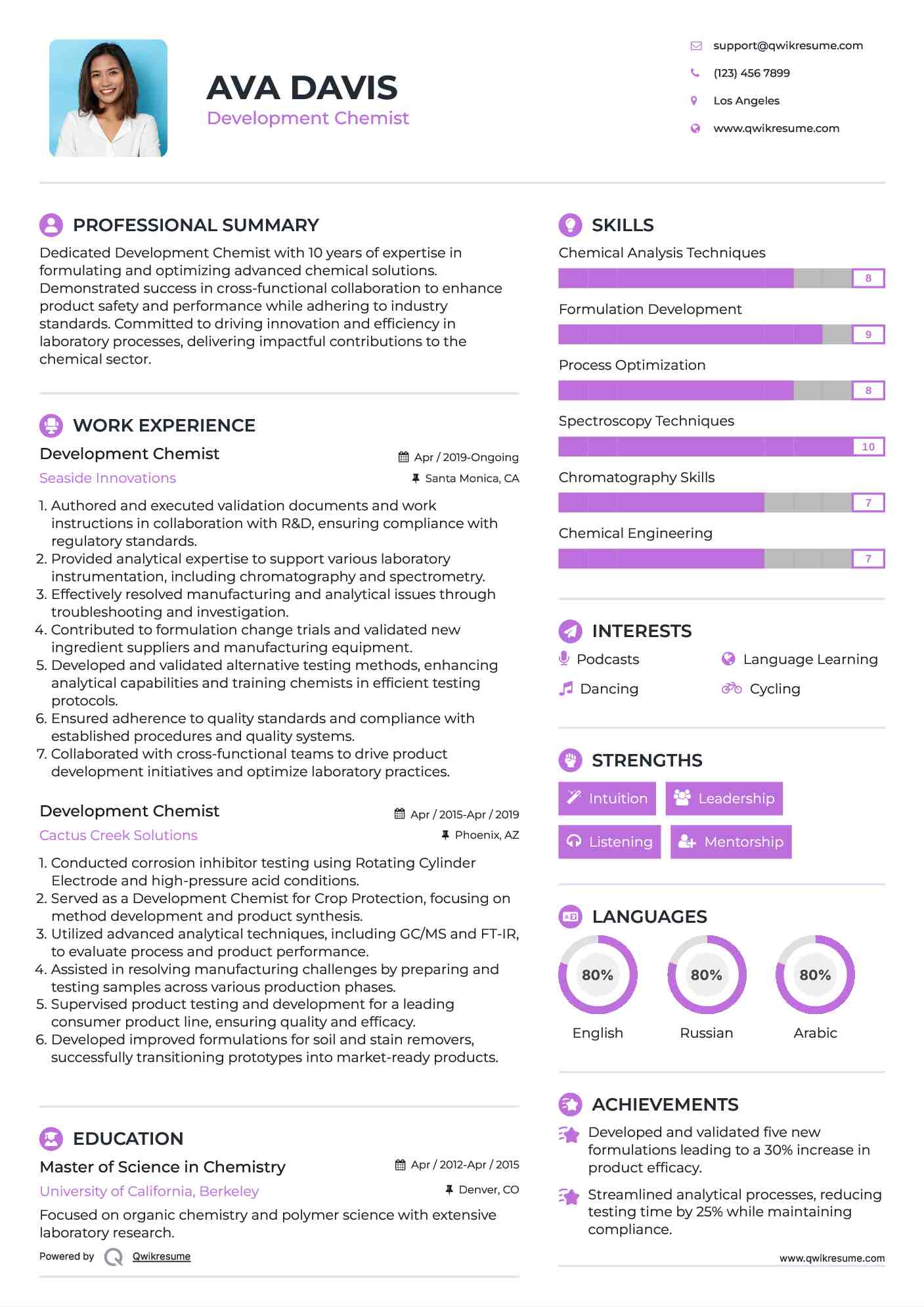 Development Chemist Resume Template
