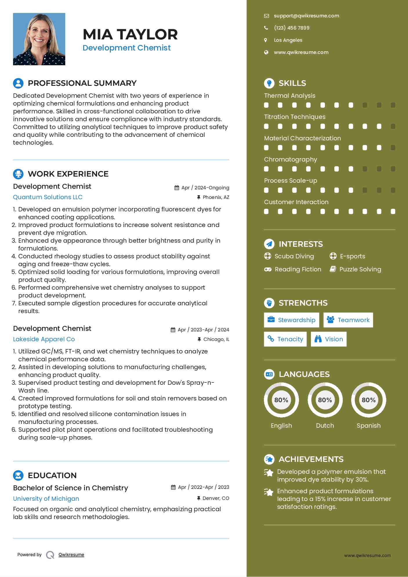 Development Chemist Resume Format