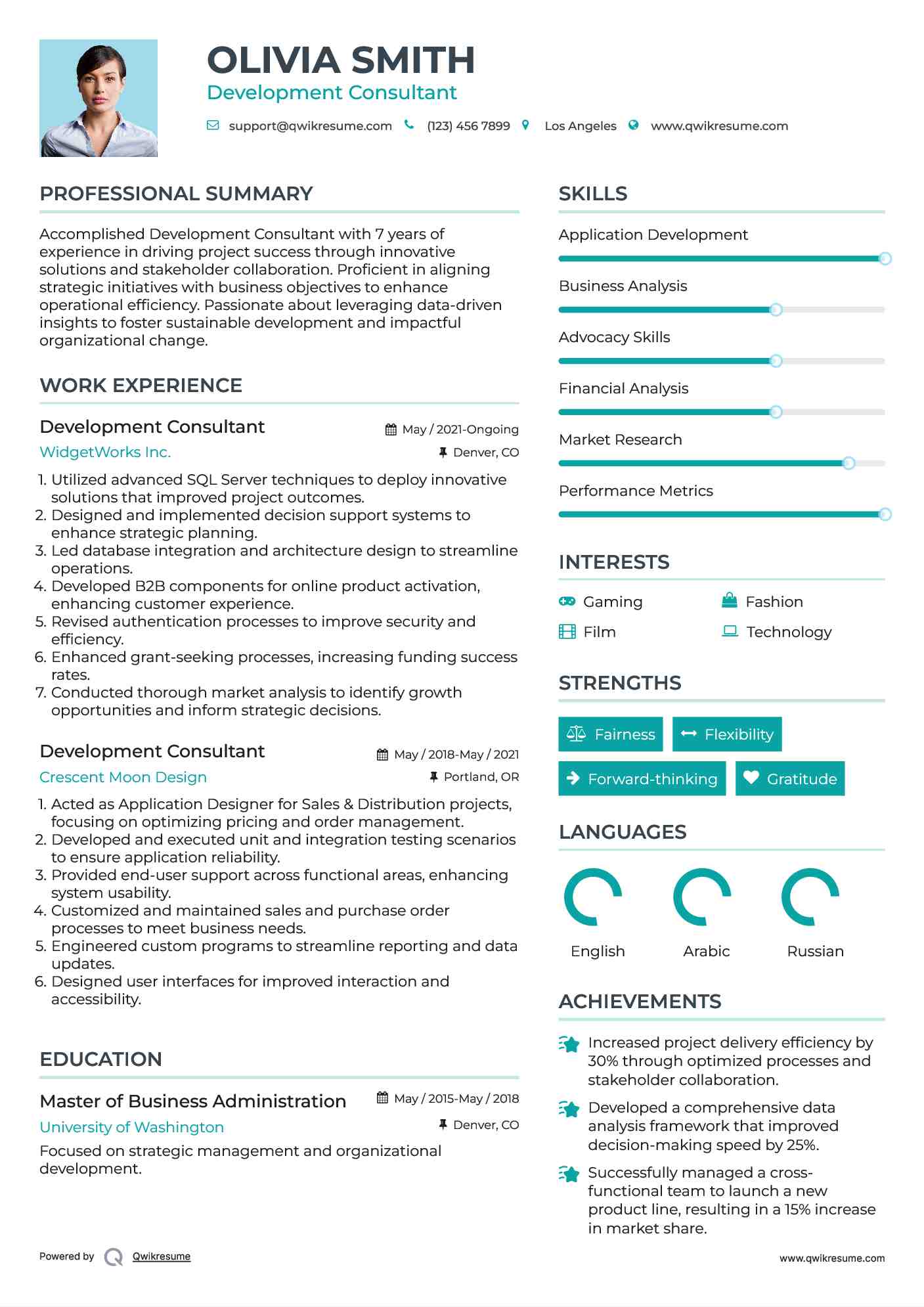 Development Consultant Resume Model