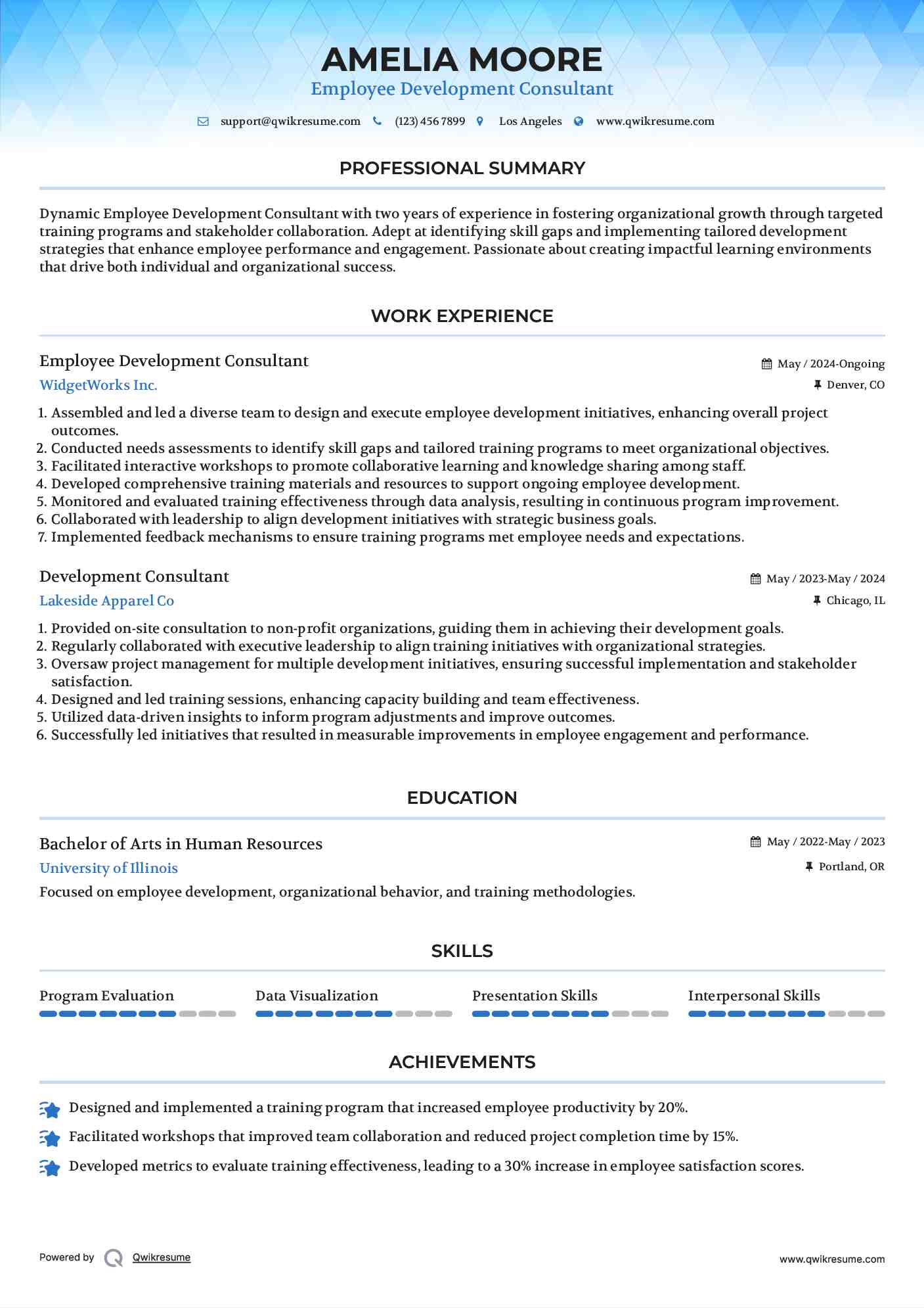 Employee Development Consultant Resume Template
