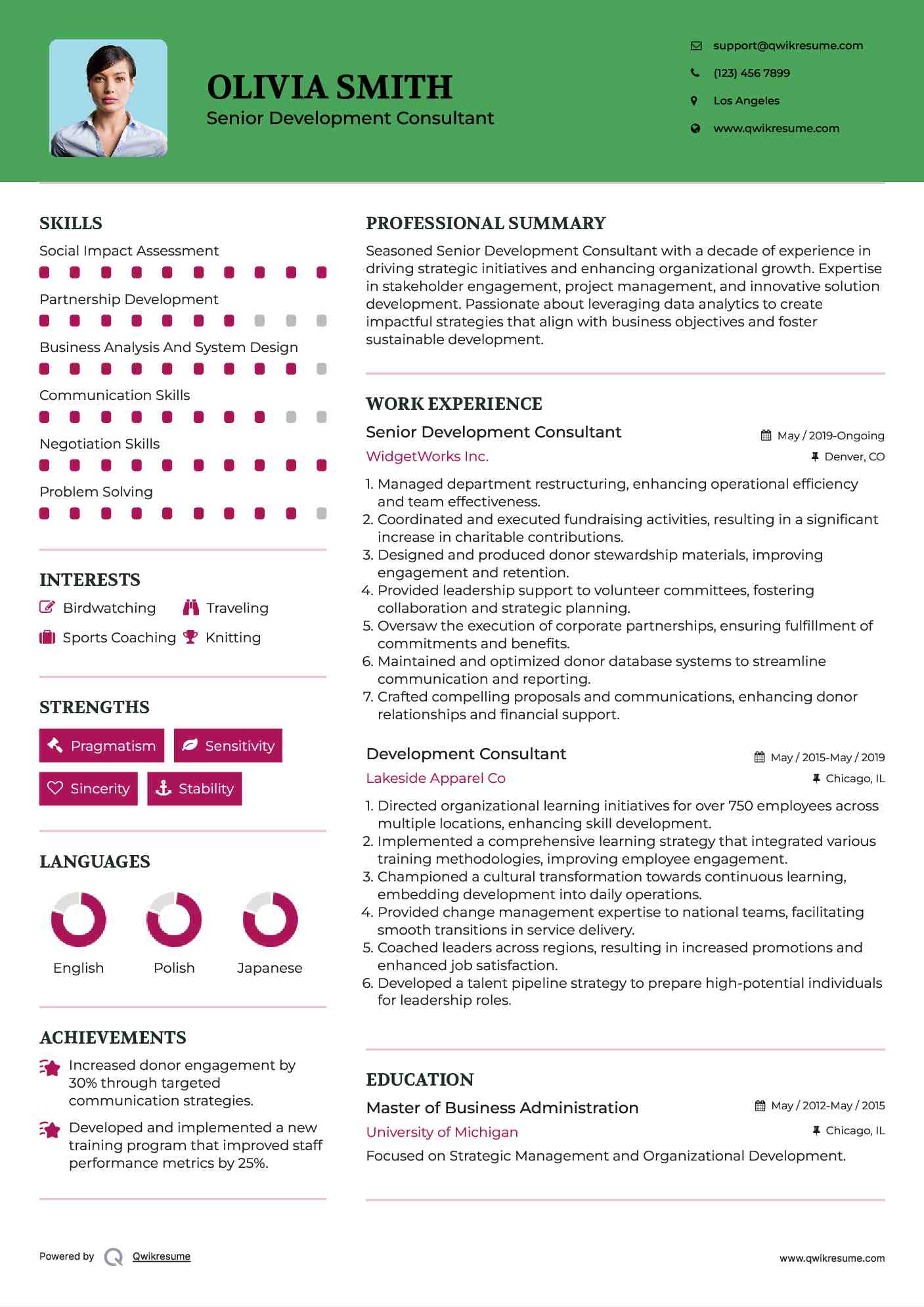 Senior Development Consultant Resume Template