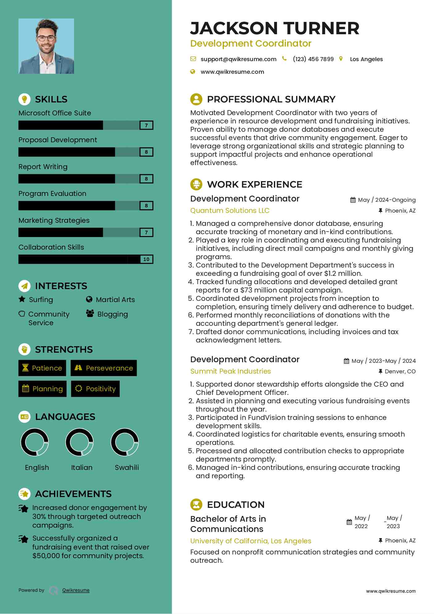 Development Coordinator Resume Model